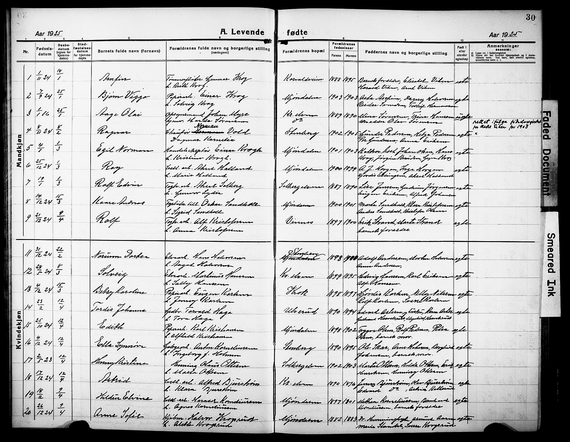 Nedre Eiker kirkebøker, AV/SAKO-A-612/G/Ga/L0006: Parish register (copy) no. 6, 1922-1933, p. 30