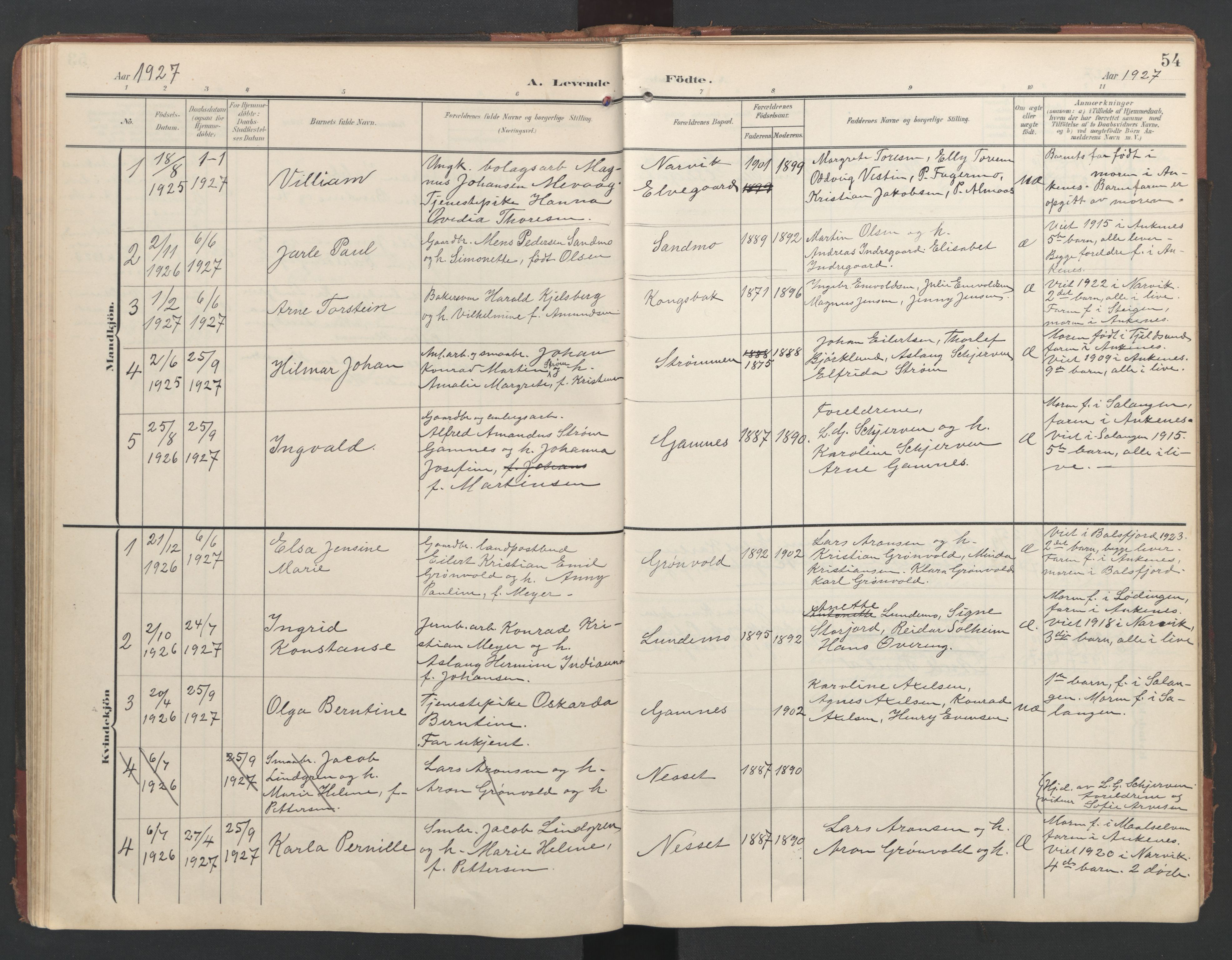 Ministerialprotokoller, klokkerbøker og fødselsregistre - Nordland, AV/SAT-A-1459/867/L0966: Parish register (copy) no. 867C01, 1904-1952, p. 54