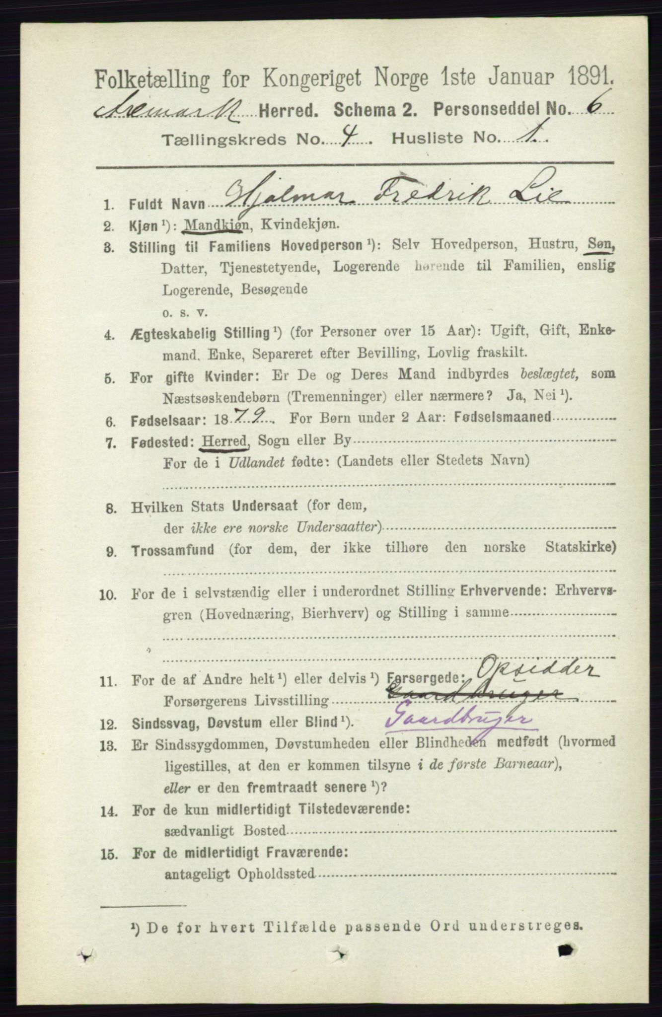 RA, 1891 census for 0118 Aremark, 1891, p. 1918