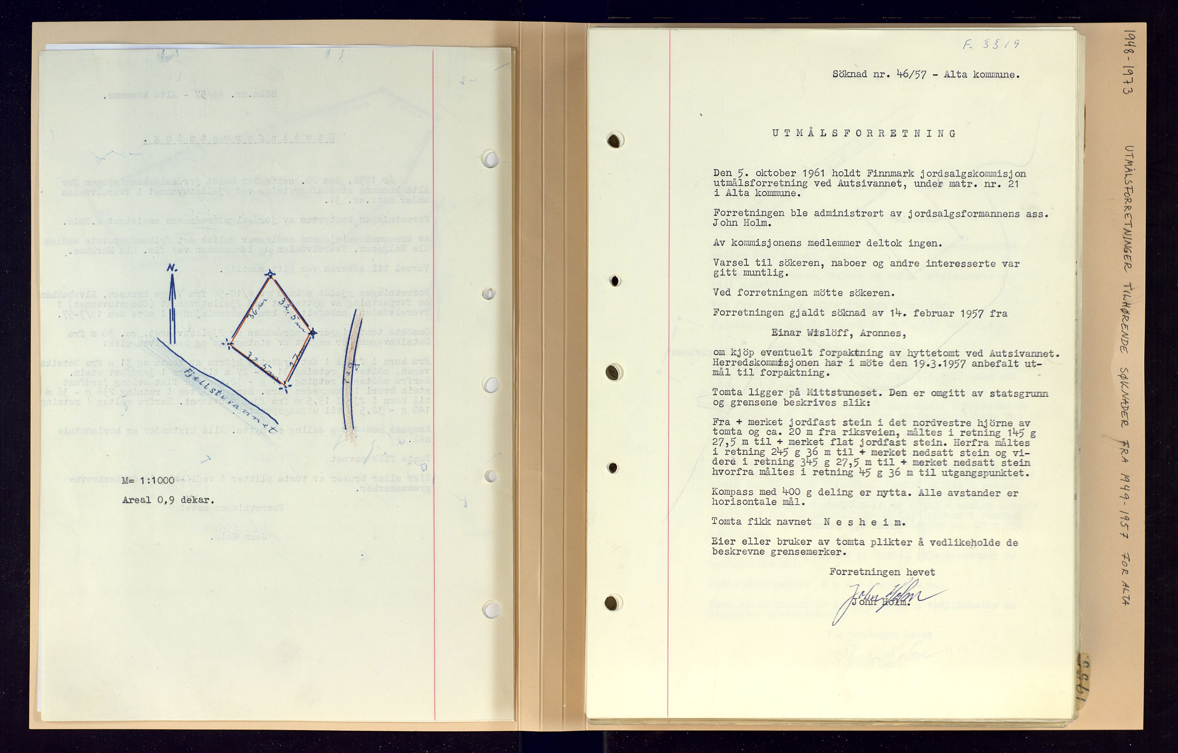 Finnmark jordsalgskommisjon/jordsalgskontor og Statskog SF Finnmark jordsalgskontor, AV/SATØ-S-1443/O/Oa/L0003: Utmålsforretninger i Alta, 1919-1981, p. 166