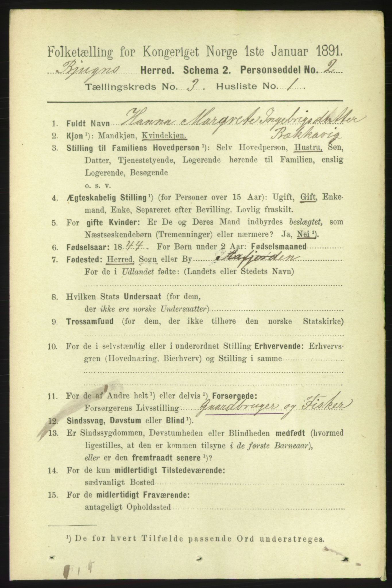 RA, 1891 census for 1627 Bjugn, 1891, p. 637