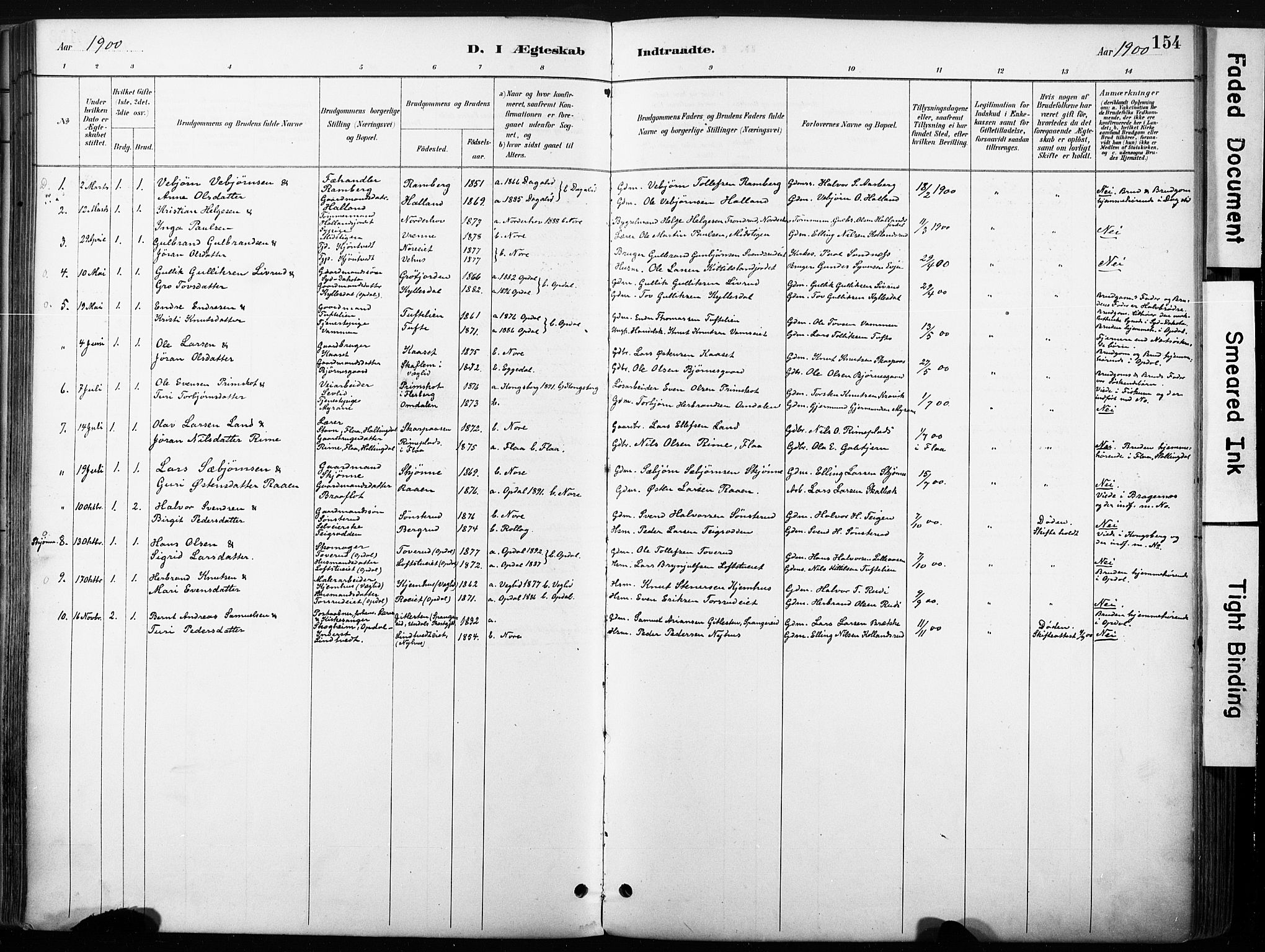 Nore kirkebøker, SAKO/A-238/F/Fb/L0002: Parish register (official) no. II 2, 1886-1906, p. 154