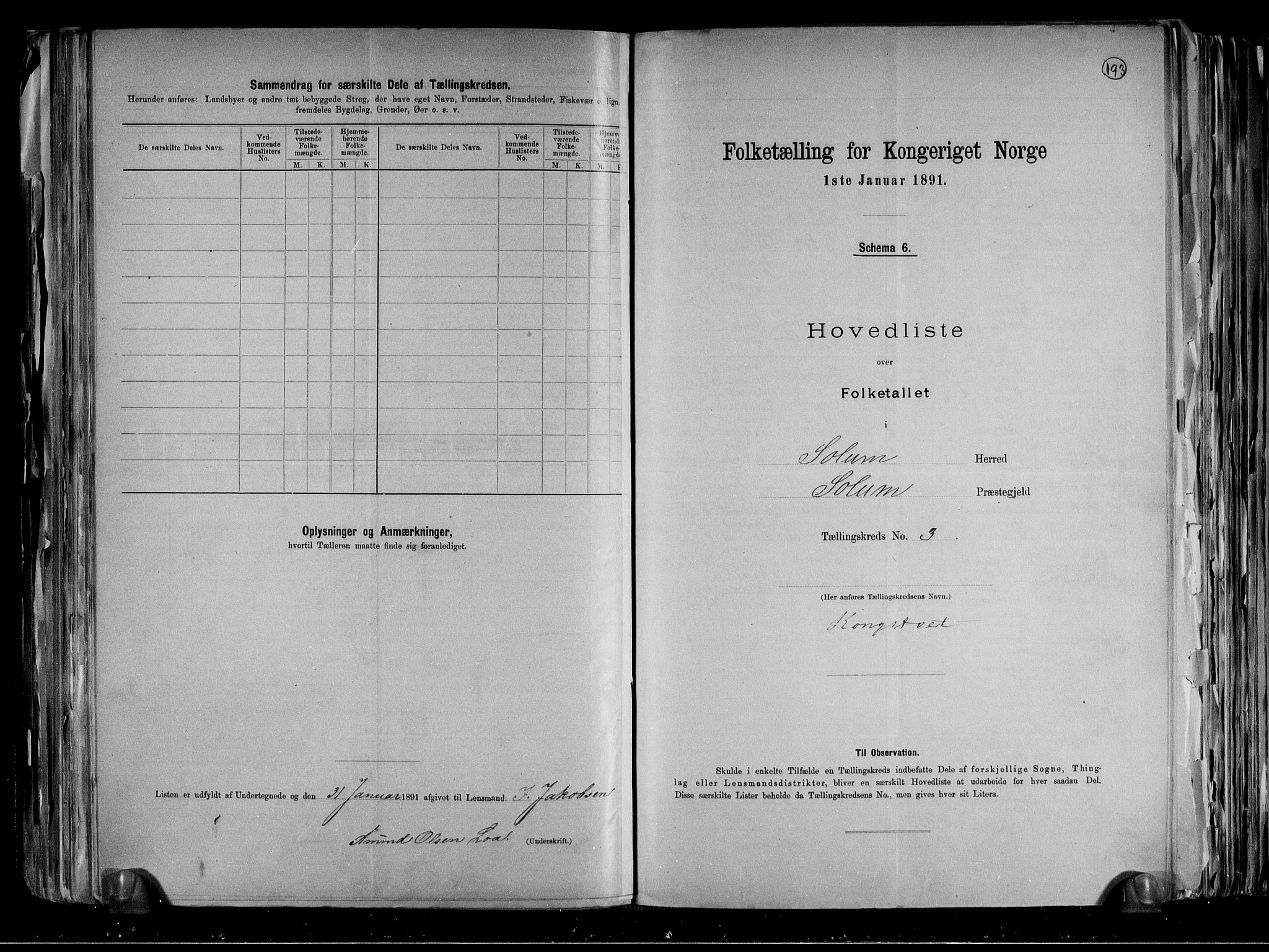 RA, 1891 census for 0818 Solum, 1891, p. 8