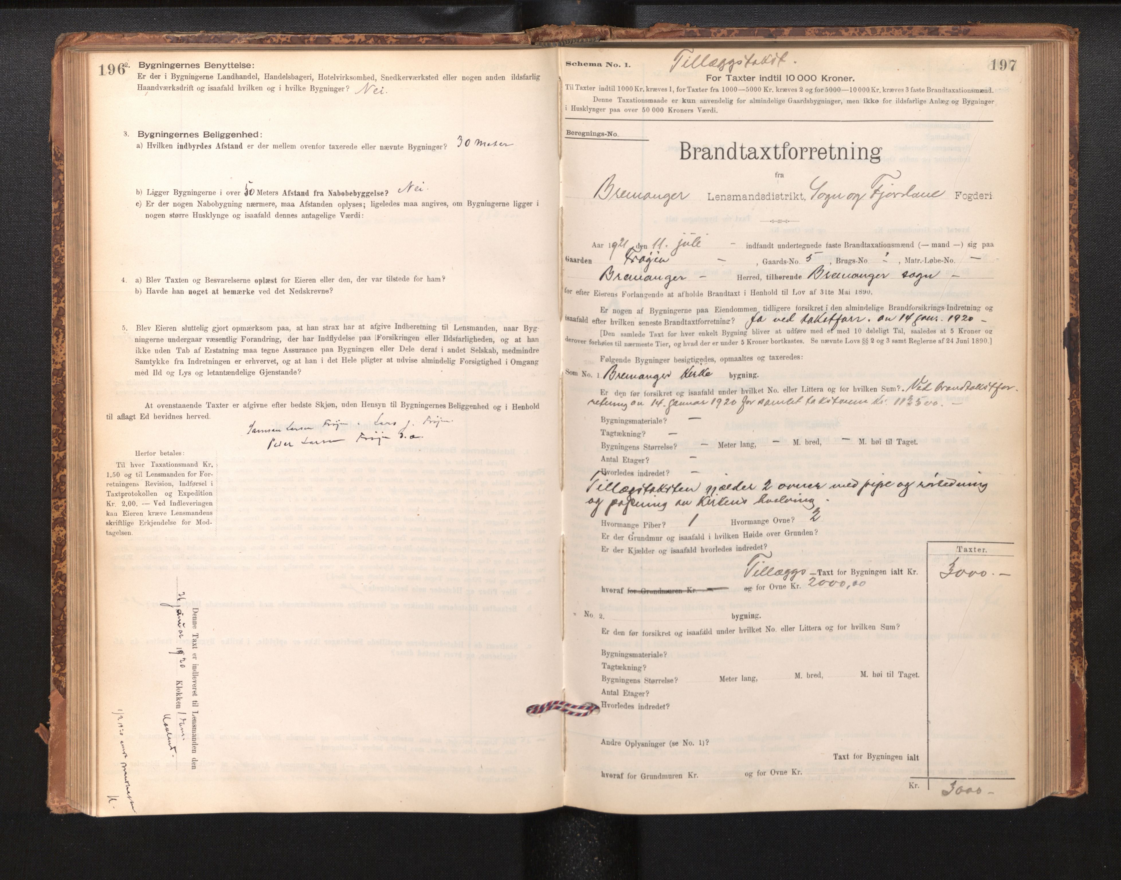Lensmannen i Bremanger, SAB/A-26701/0012/L0007: Branntakstprotokoll, skjematakst, 1895-1936, p. 196-197