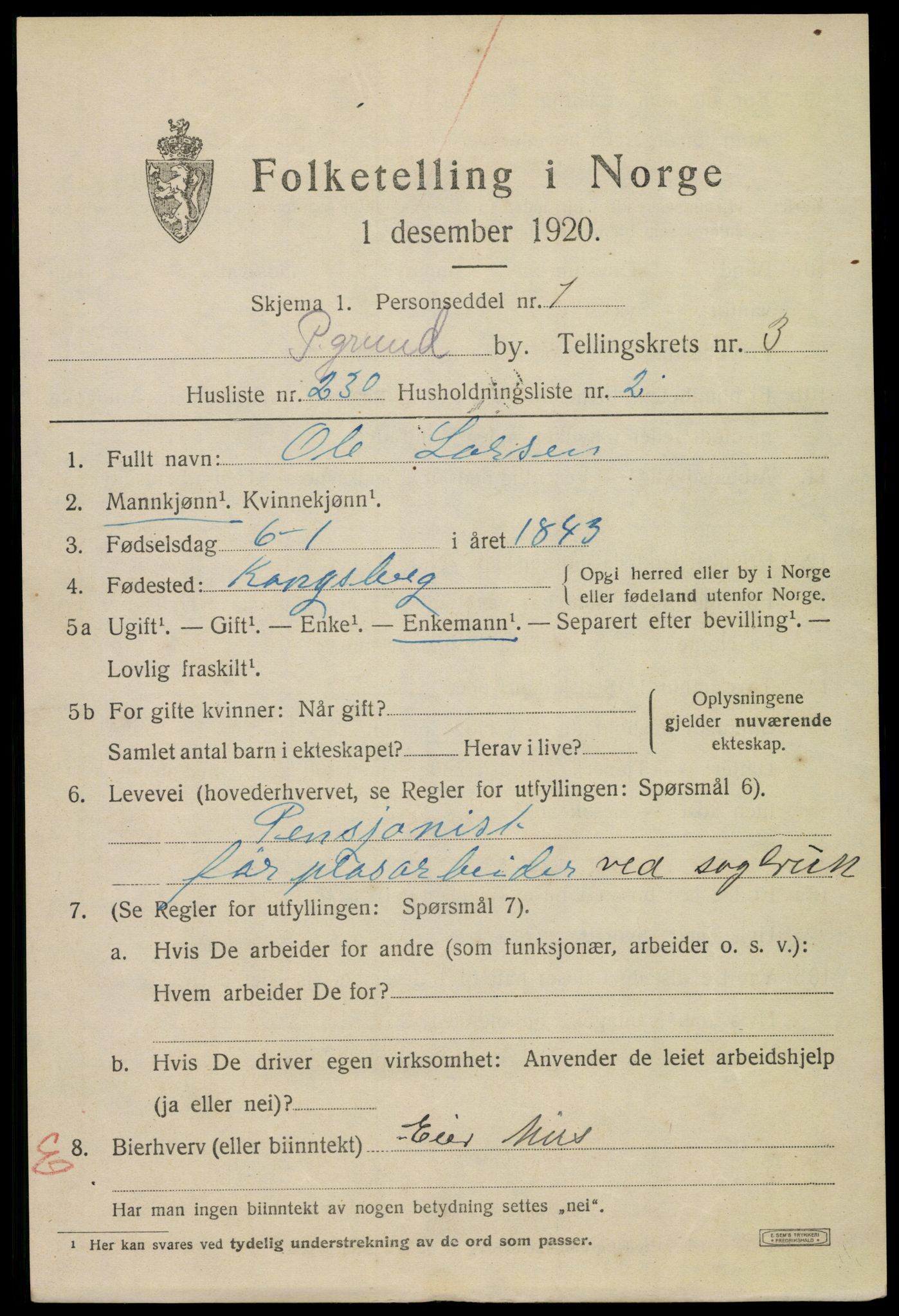 SAKO, 1920 census for Porsgrunn, 1920, p. 17345