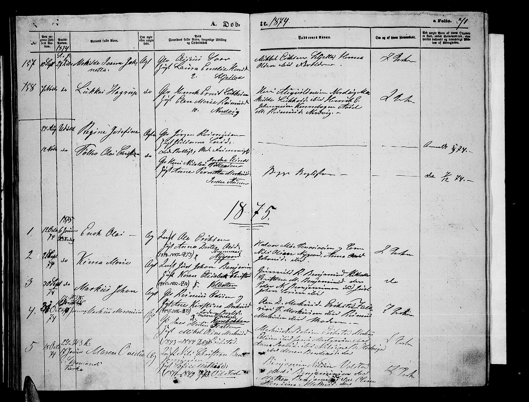Trondenes sokneprestkontor, SATØ/S-1319/H/Hb/L0009klokker: Parish register (copy) no. 9, 1870-1876, p. 71