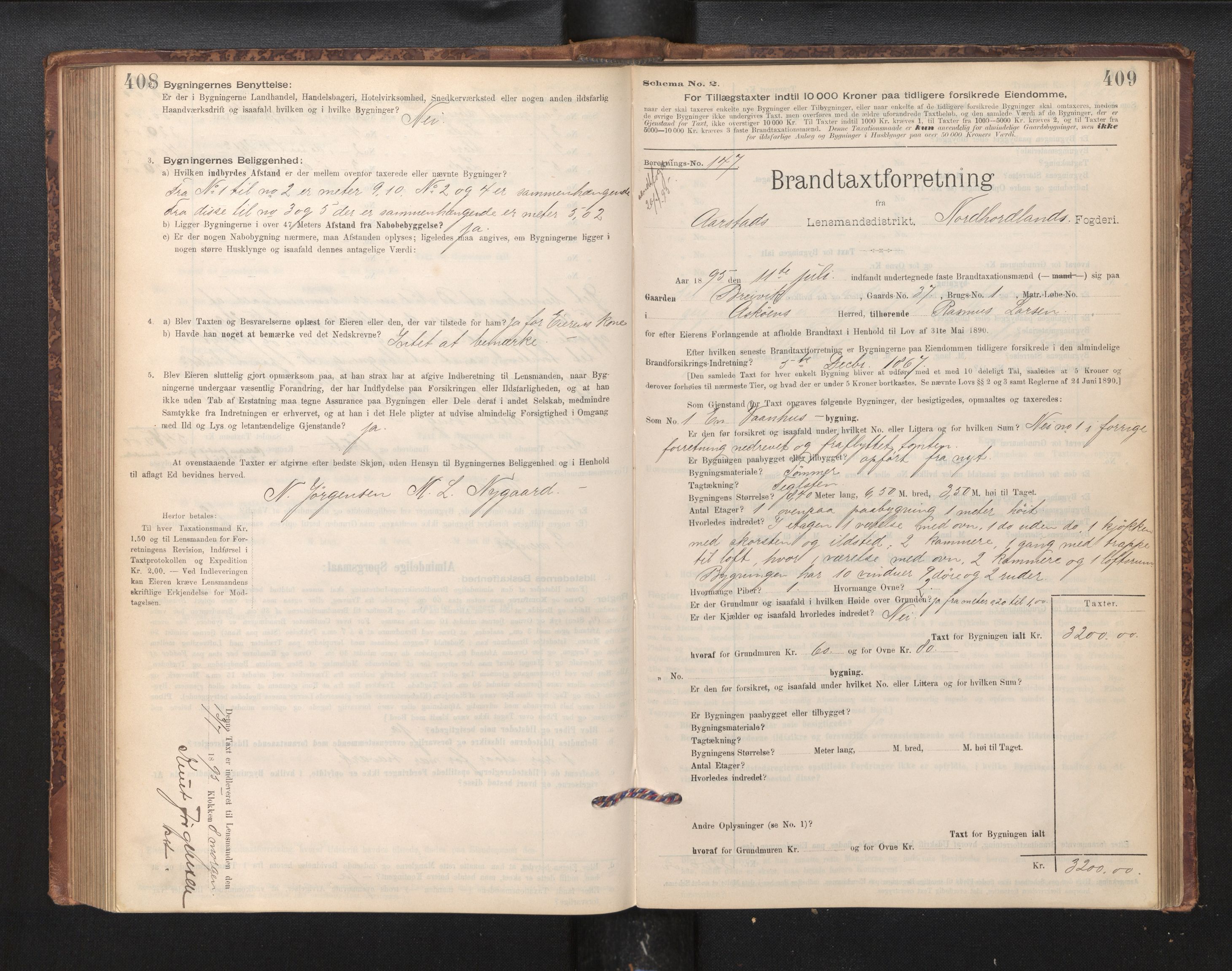 Lensmannen i Årstad, AV/SAB-A-36201/0012/L0011: Branntakstprotokoll,skjematakst, 1895-1901, p. 408-409