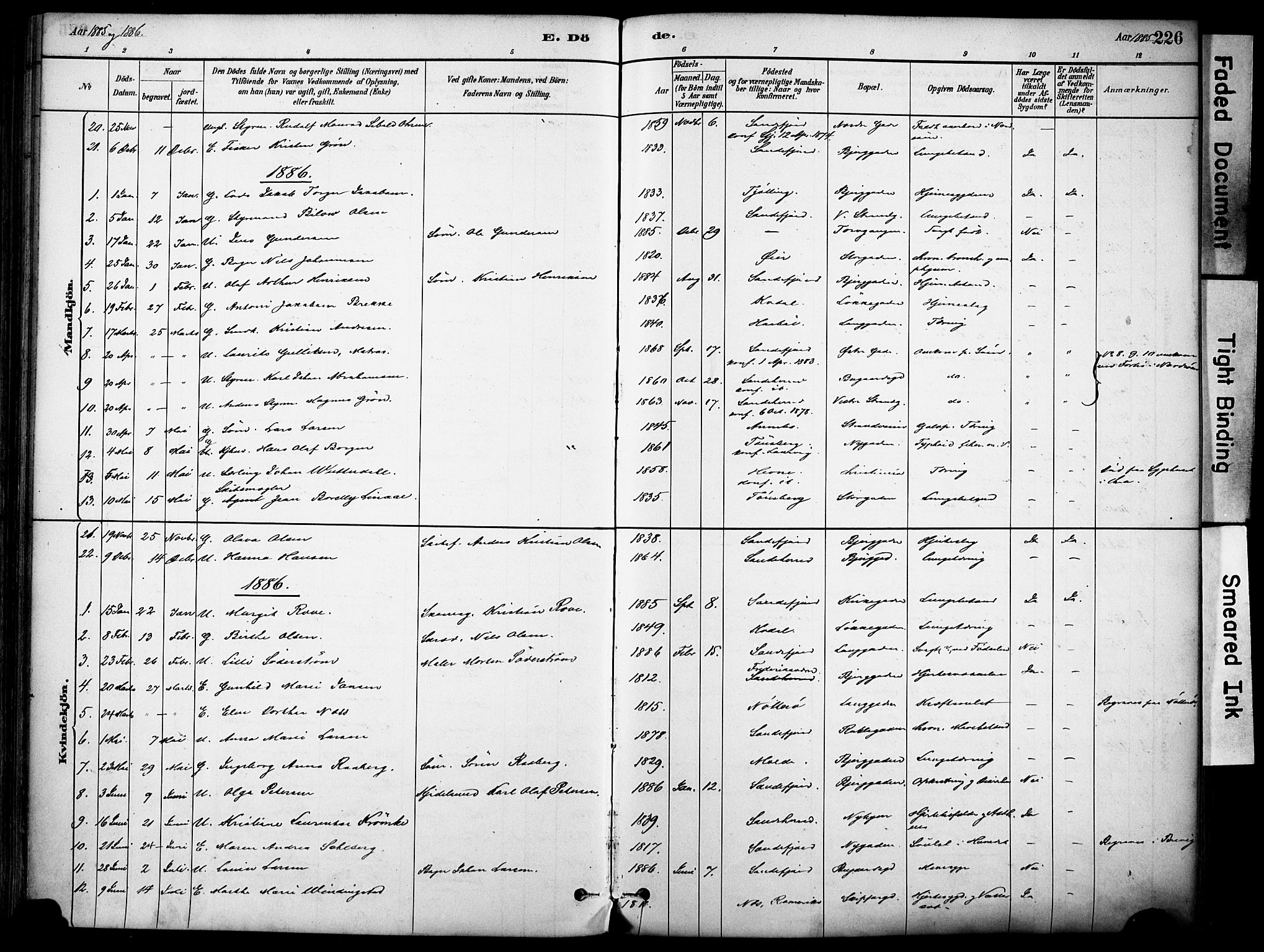 Sandefjord kirkebøker, SAKO/A-315/F/Fa/L0002: Parish register (official) no. 2, 1880-1894, p. 226