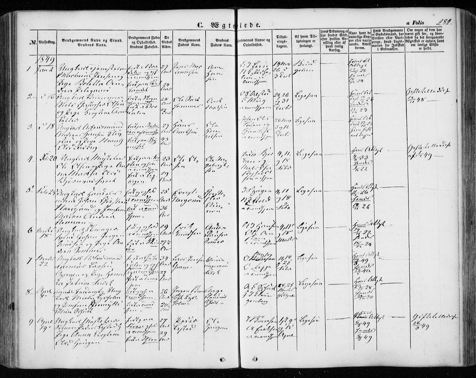 Ministerialprotokoller, klokkerbøker og fødselsregistre - Sør-Trøndelag, SAT/A-1456/601/L0051: Parish register (official) no. 601A19, 1848-1857, p. 282
