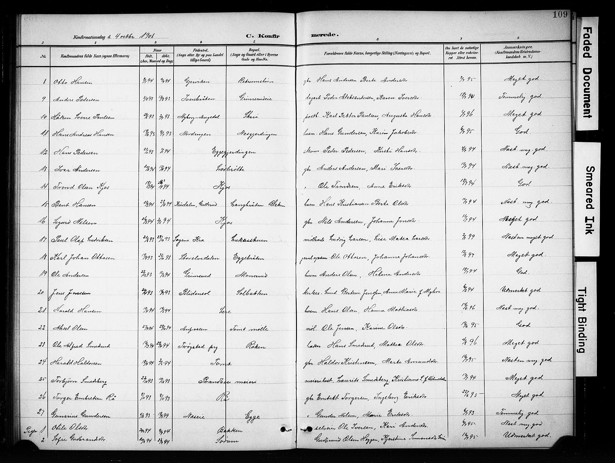 Brandbu prestekontor, SAH/PREST-114/H/Ha/Hab/L0005: Parish register (copy) no. 5, 1900-1913, p. 109