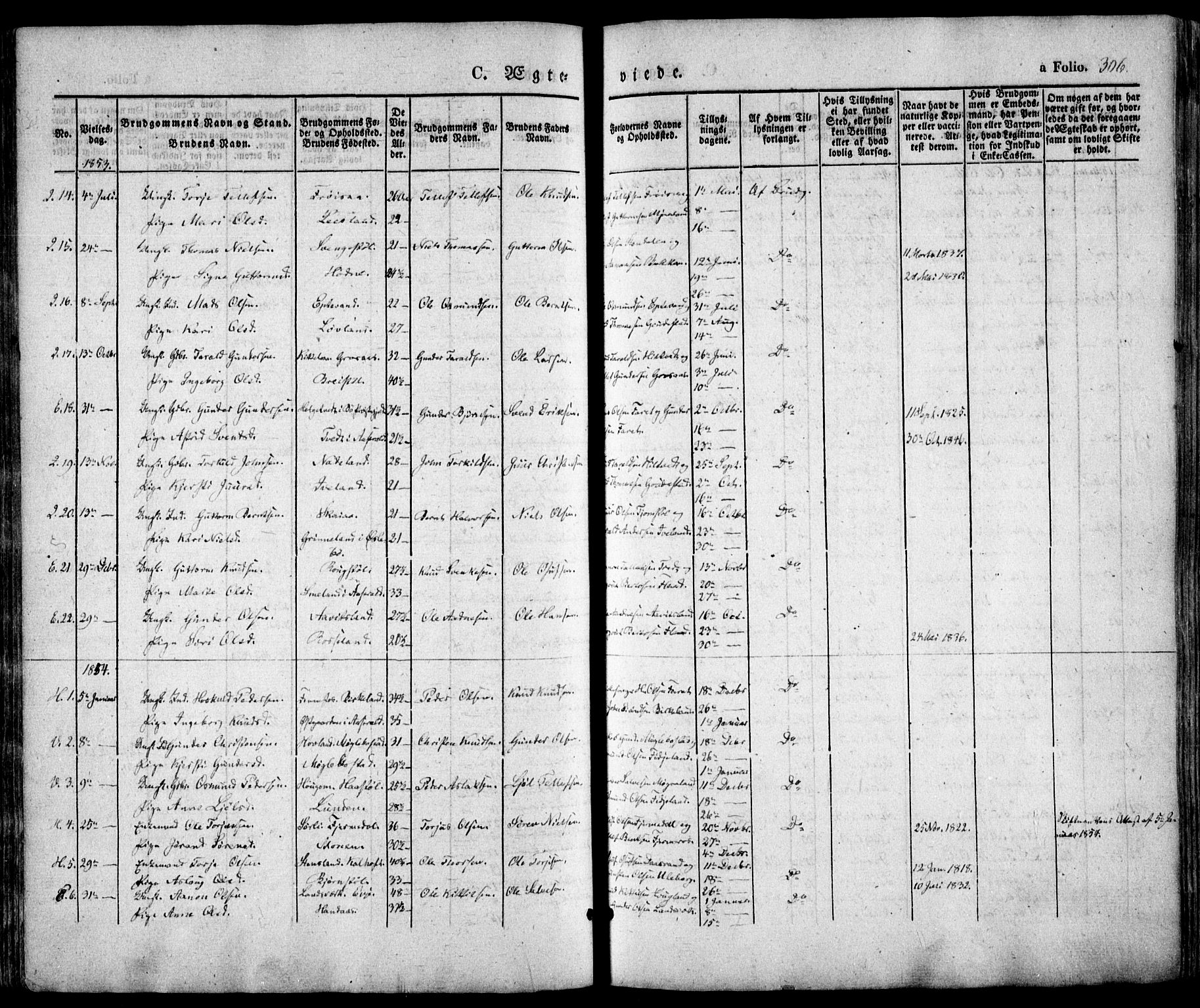 Evje sokneprestkontor, SAK/1111-0008/F/Fa/Faa/L0005: Parish register (official) no. A 5, 1843-1865, p. 306