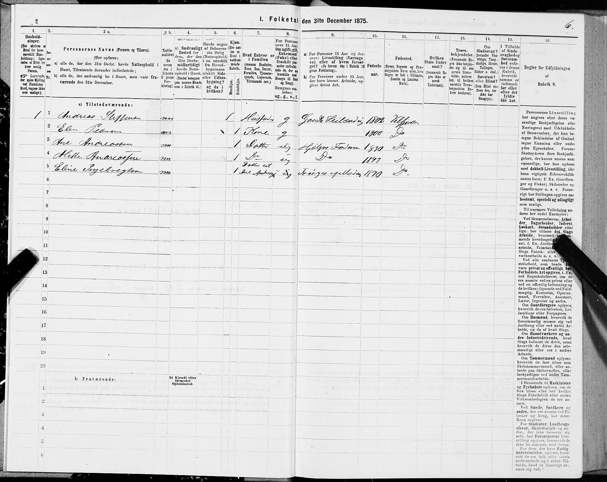 SAT, 1875 census for 1813P Velfjord, 1875, p. 1006