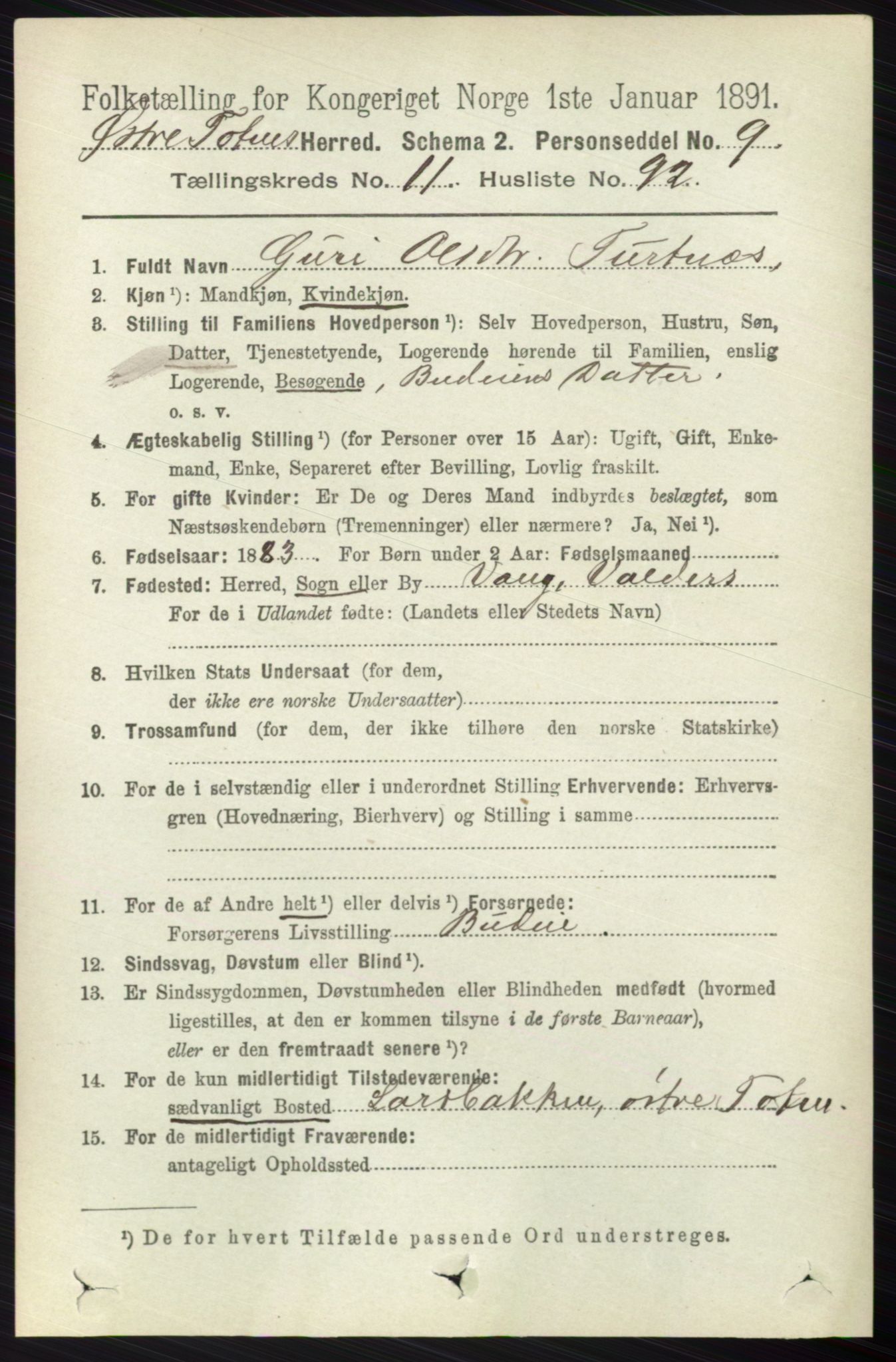 RA, 1891 census for 0528 Østre Toten, 1891, p. 7517