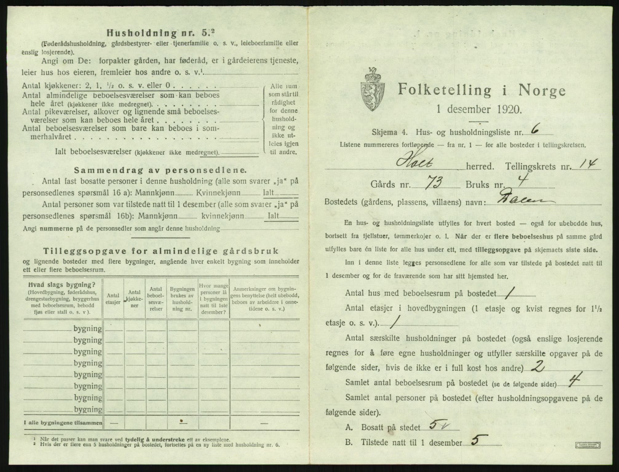 SAK, 1920 census for Holt, 1920, p. 1432