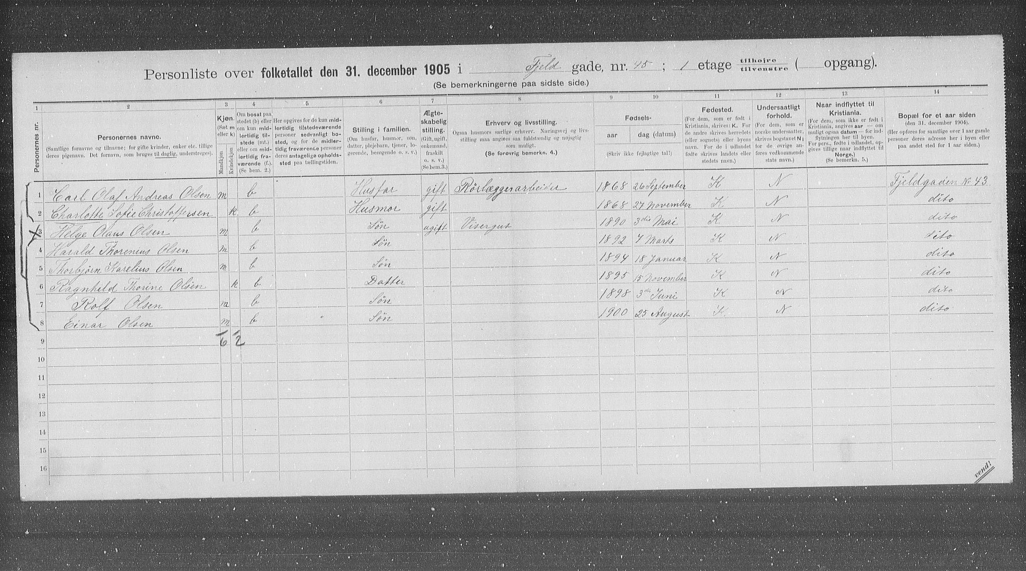 OBA, Municipal Census 1905 for Kristiania, 1905, p. 12723
