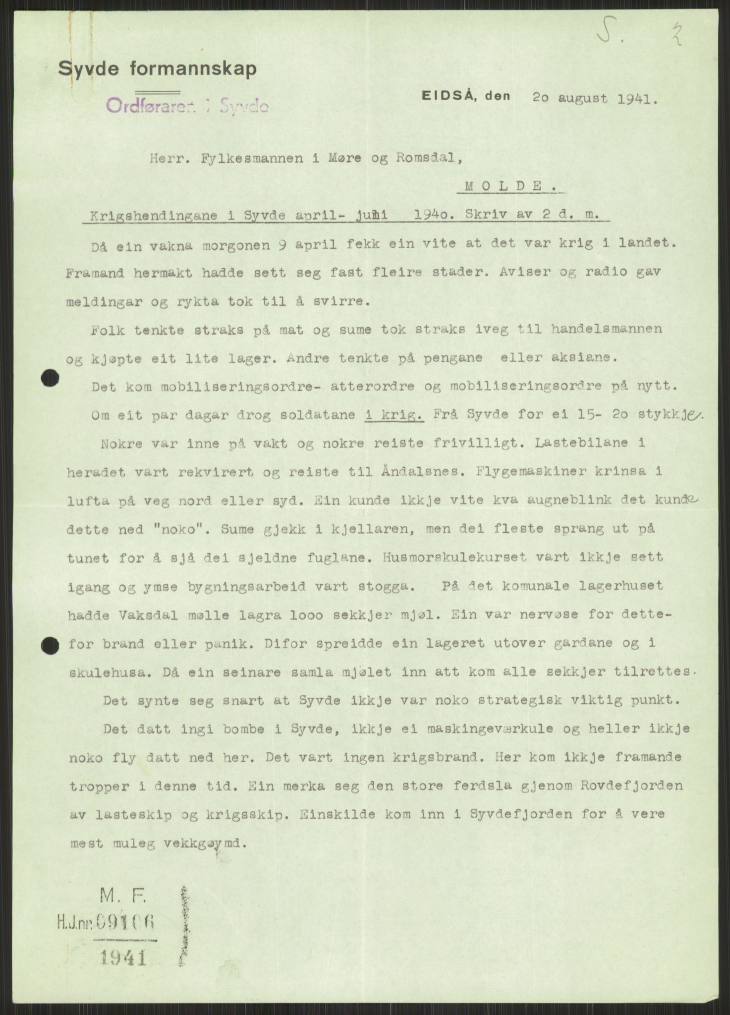 Forsvaret, Forsvarets krigshistoriske avdeling, RA/RAFA-2017/Y/Ya/L0015: II-C-11-31 - Fylkesmenn.  Rapporter om krigsbegivenhetene 1940., 1940, p. 787