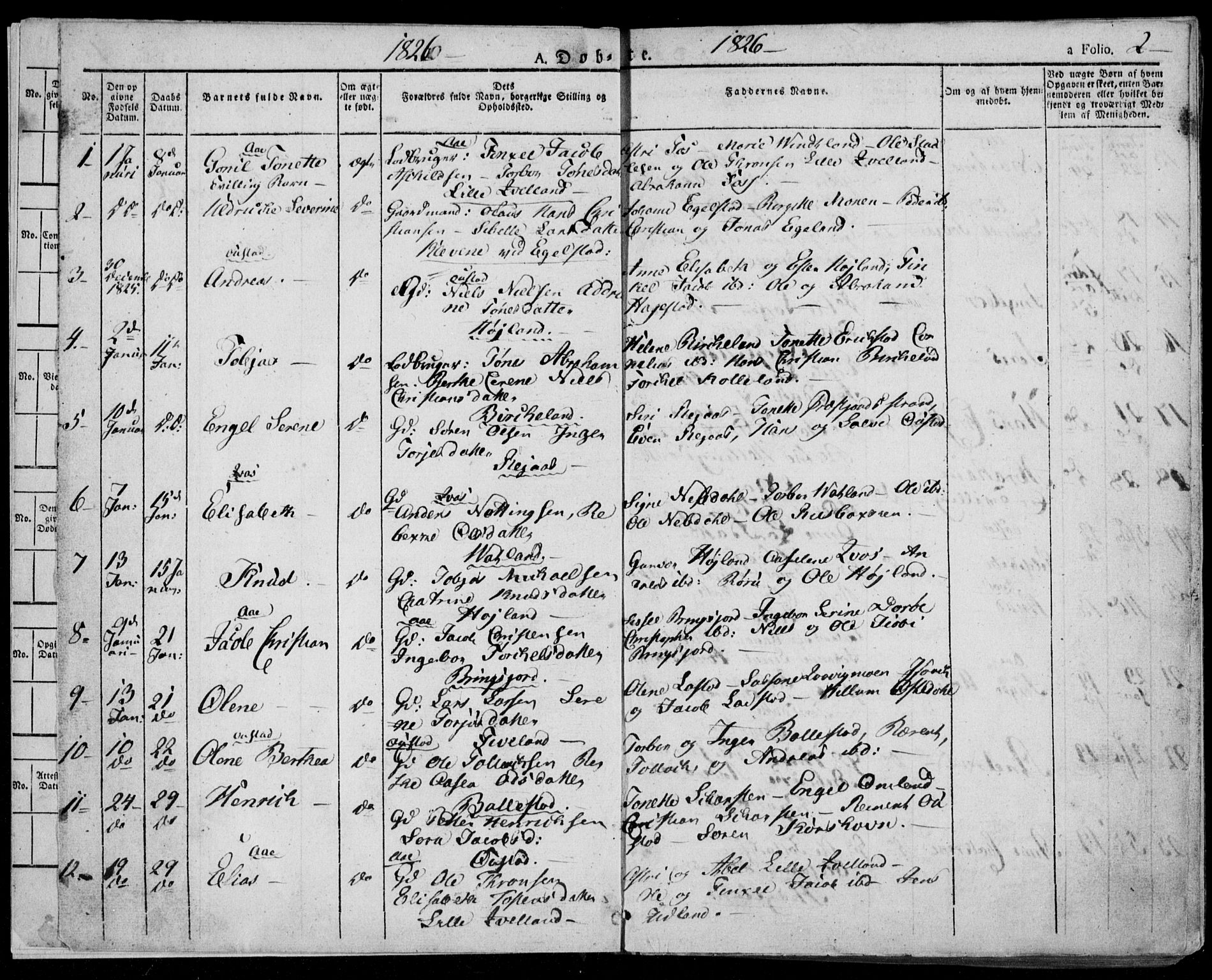 Lyngdal sokneprestkontor, SAK/1111-0029/F/Fa/Fac/L0007: Parish register (official) no. A 7, 1825-1838, p. 2