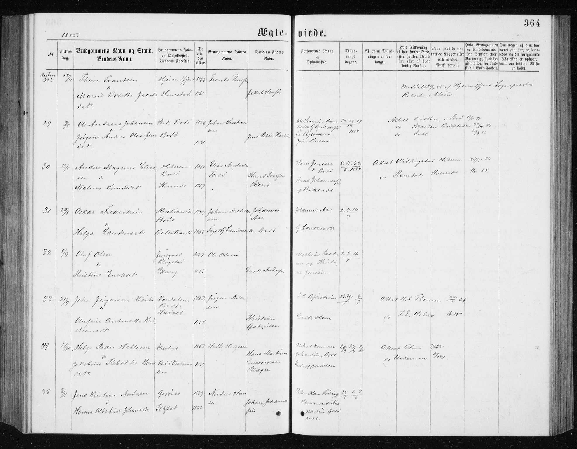Ministerialprotokoller, klokkerbøker og fødselsregistre - Nordland, SAT/A-1459/801/L0031: Parish register (copy) no. 801C06, 1883-1887, p. 364