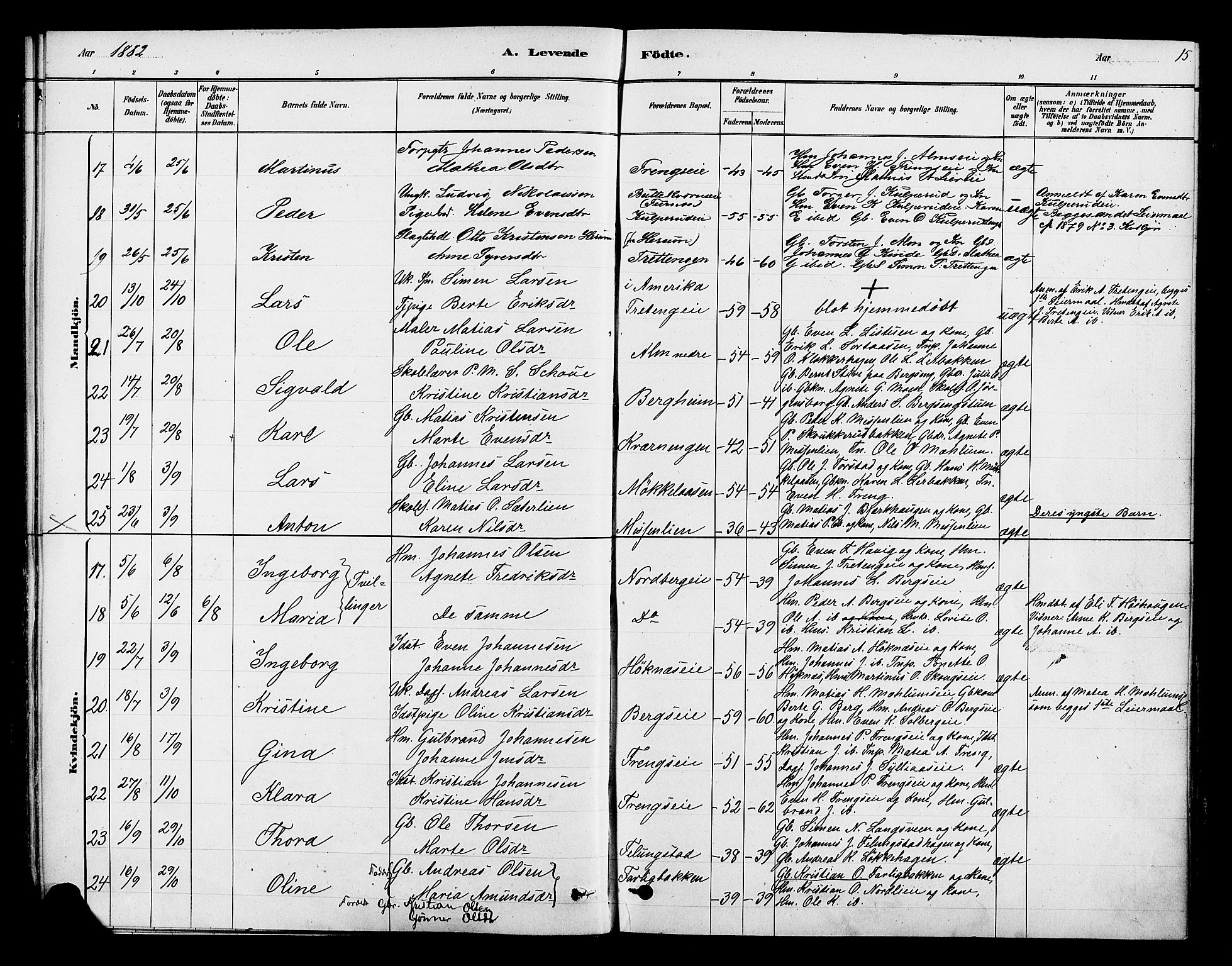 Ringsaker prestekontor, SAH/PREST-014/K/Ka/L0013: Parish register (official) no. 13, 1879-1890, p. 15