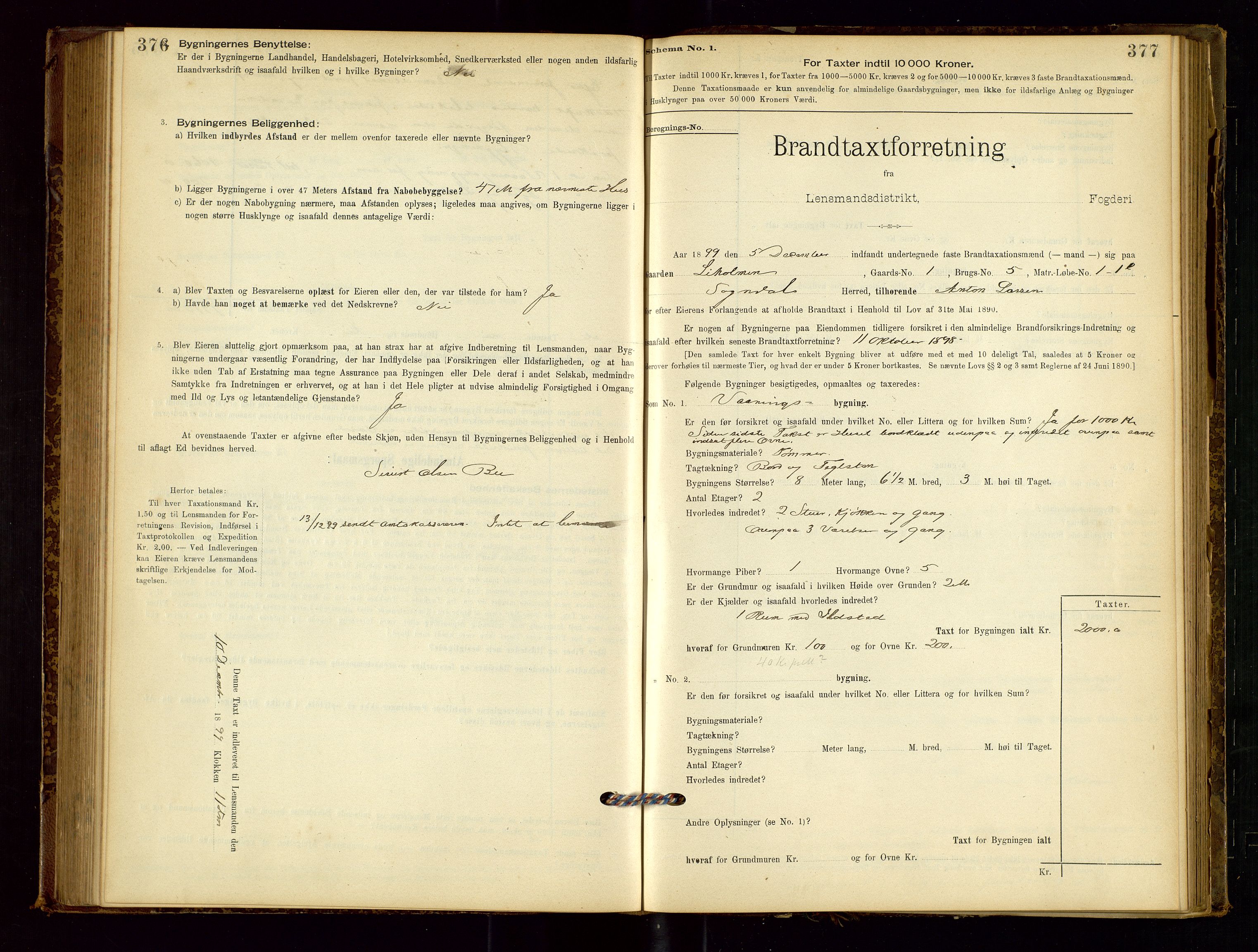 Sokndal lensmannskontor, AV/SAST-A-100417/Gob/L0001: "Brandtaxt-Protokol", 1895-1902, p. 376-377