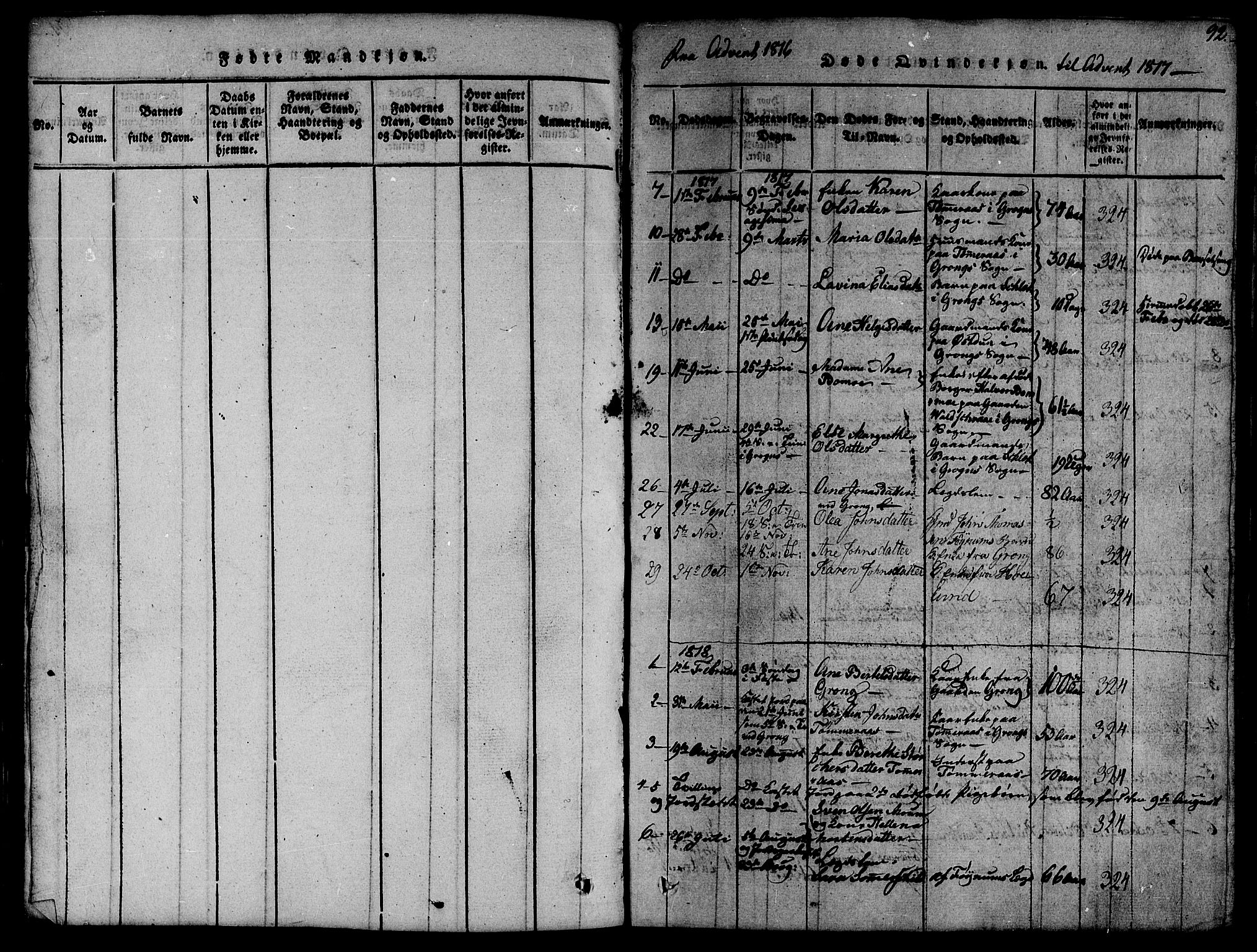Ministerialprotokoller, klokkerbøker og fødselsregistre - Nord-Trøndelag, SAT/A-1458/758/L0521: Parish register (copy) no. 758C01, 1816-1825, p. 92