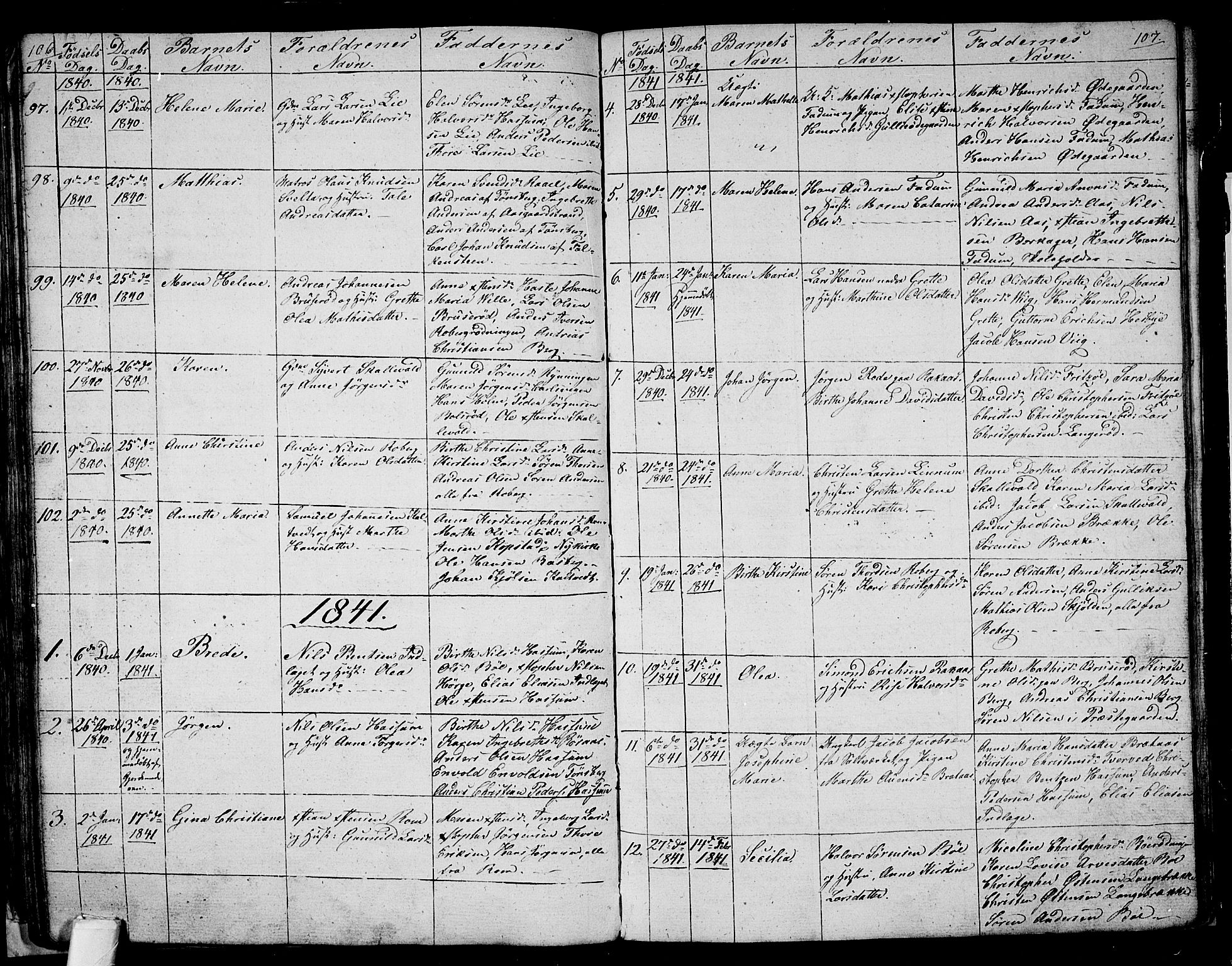 Sem kirkebøker, SAKO/A-5/G/Ga/L0002: Parish register (copy) no. I 2, 1826-1844, p. 106-107