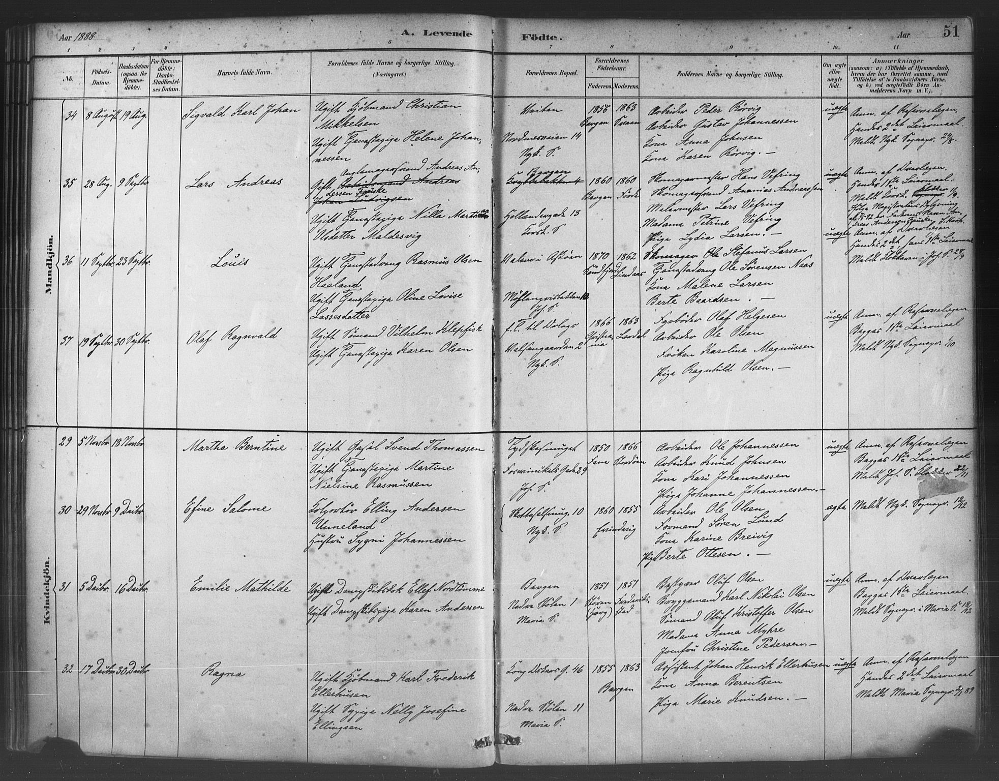 Fødselsstiftelsens sokneprestembete*, SAB/-: Parish register (official) no. A 2, 1884-1900, p. 51