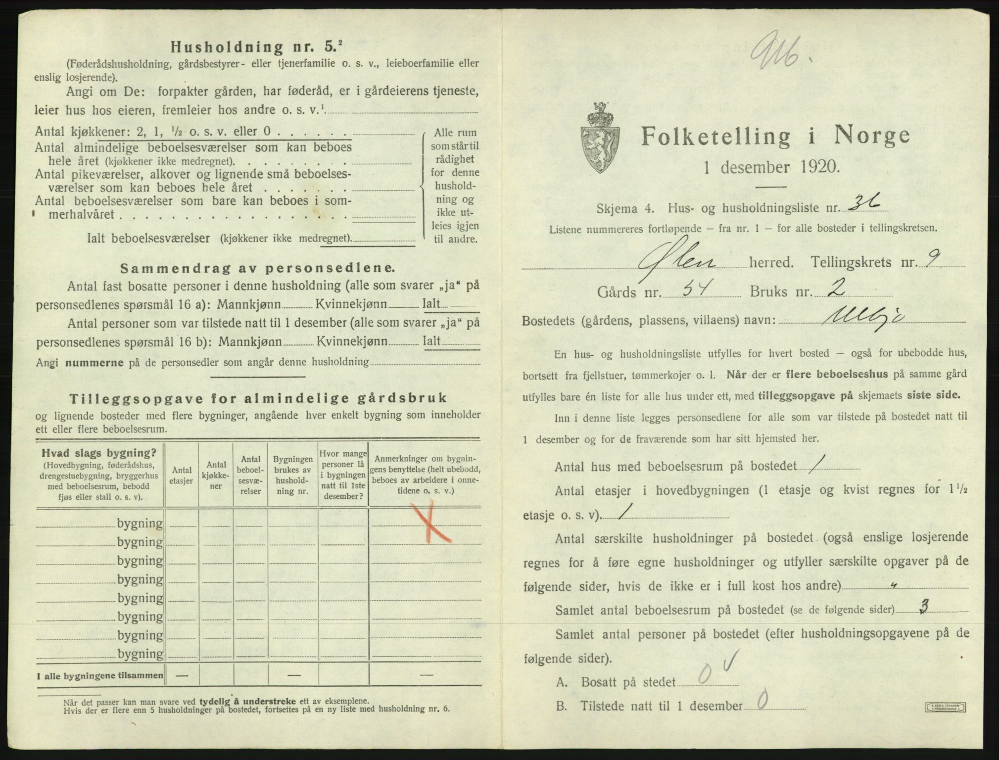 SAB, 1920 census for Ølen, 1920, p. 739