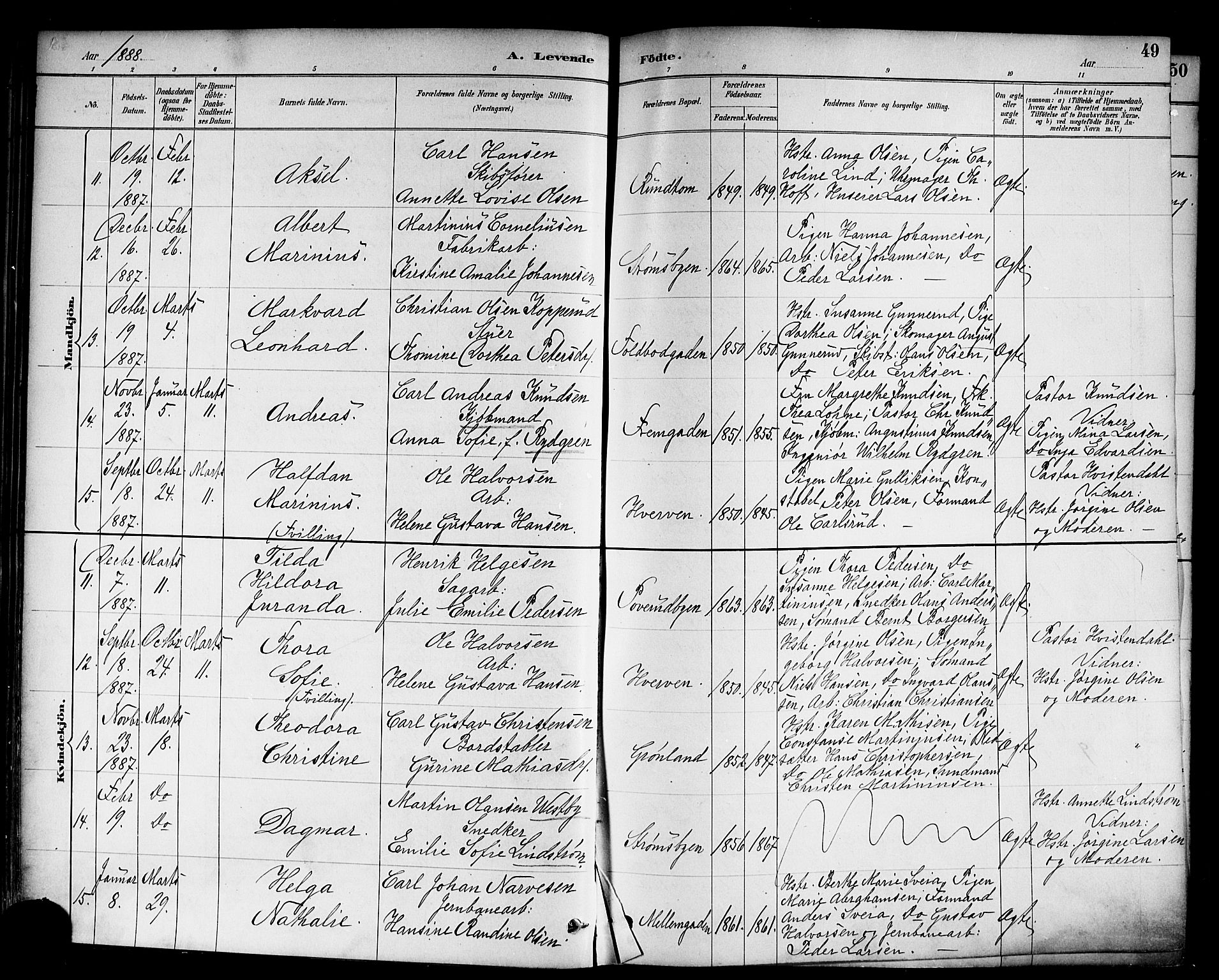 Strømsø kirkebøker, AV/SAKO-A-246/F/Fa/L0023: Parish register (official) no. I 23, 1885-1894, p. 49