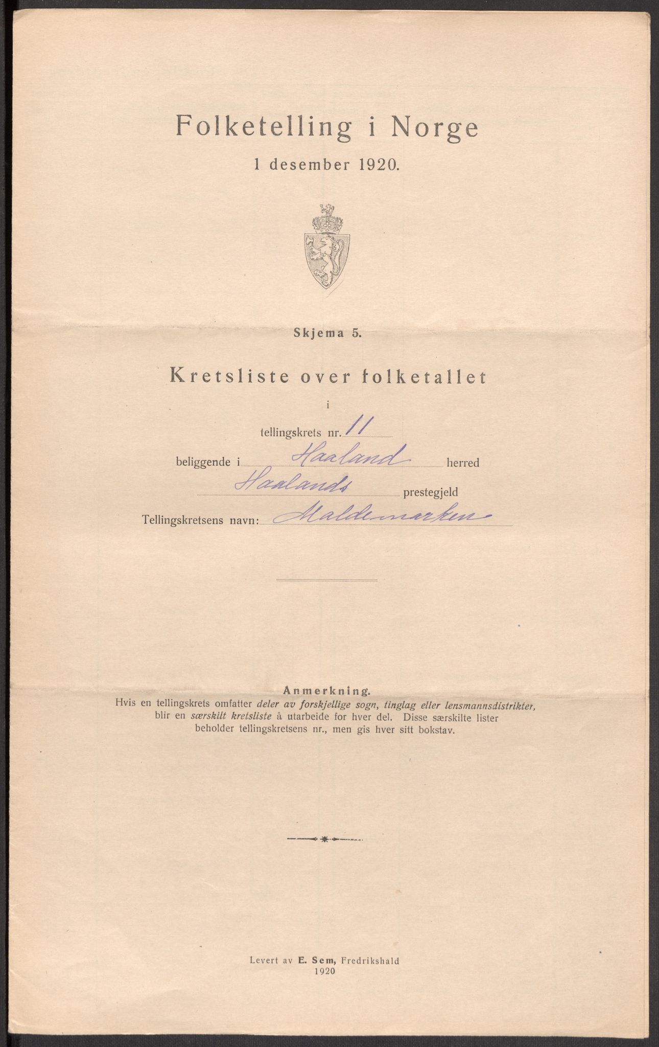 SAST, 1920 census for Håland, 1920, p. 39