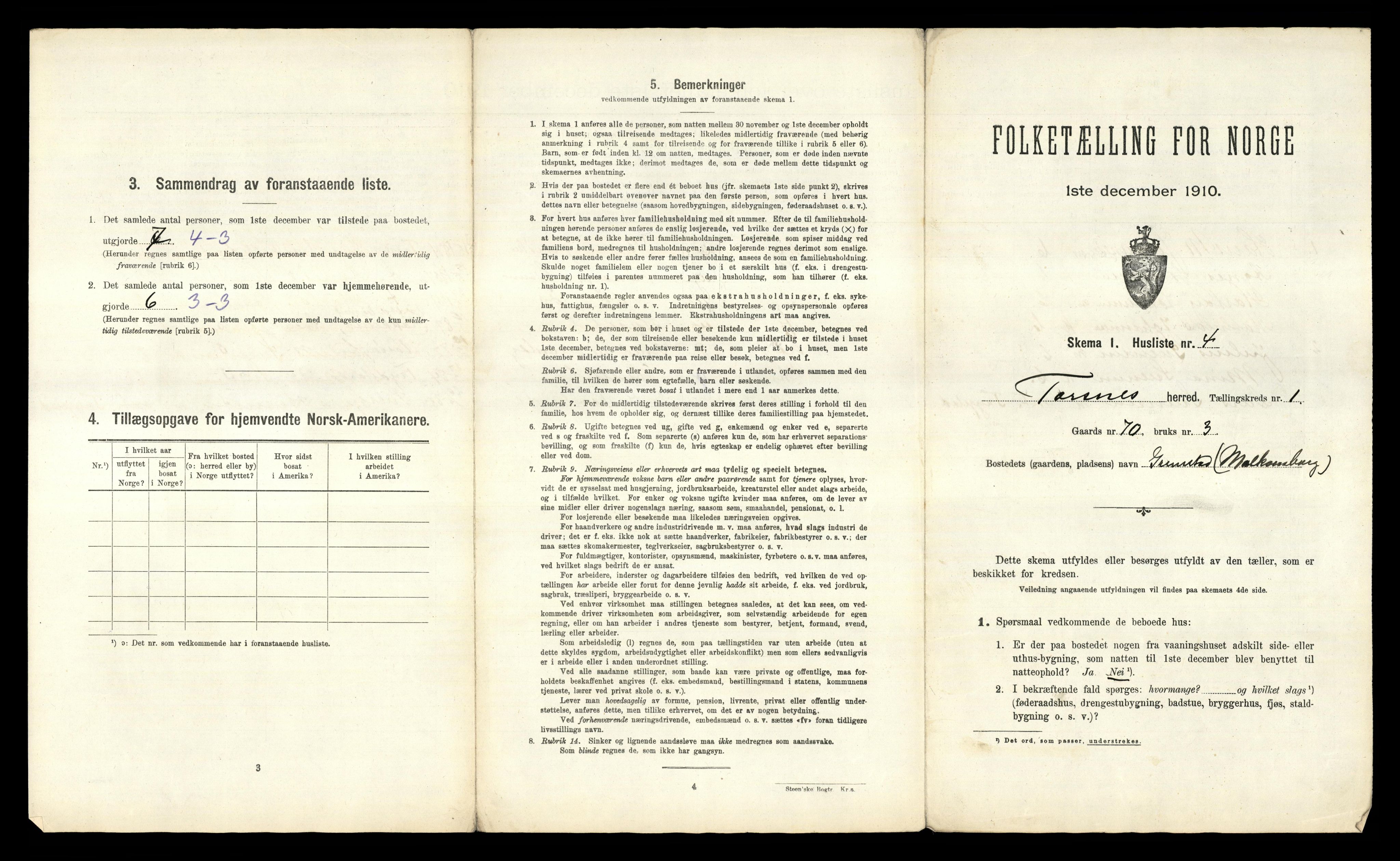 RA, 1910 census for Torsnes, 1910, p. 22