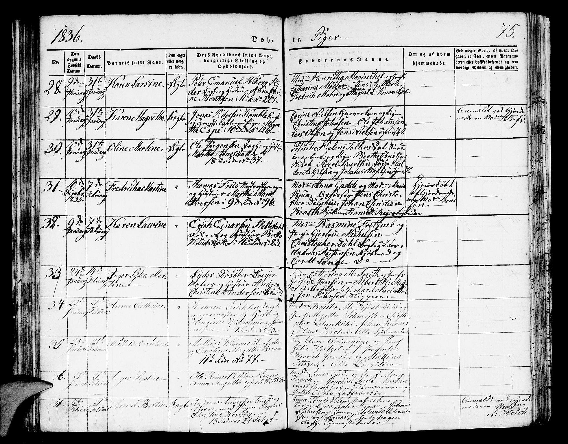 Domkirken sokneprestembete, SAB/A-74801/H/Hab/L0008: Parish register (copy) no. B 1, 1836-1841, p. 75