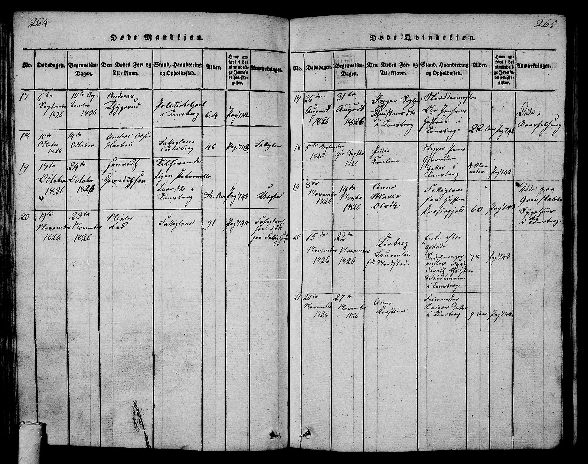Tønsberg kirkebøker, AV/SAKO-A-330/G/Ga/L0001: Parish register (copy) no. 1, 1813-1826, p. 264-265