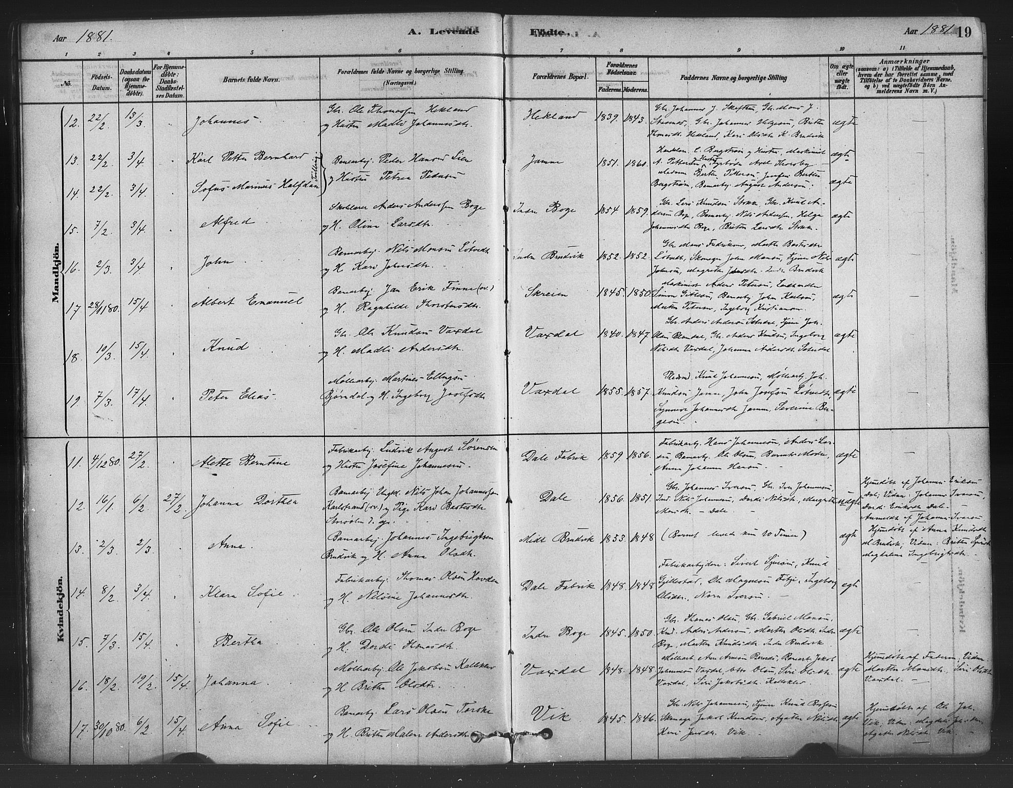 Bruvik Sokneprestembete, AV/SAB-A-74701/H/Haa: Parish register (official) no. B 1, 1878-1904, p. 19