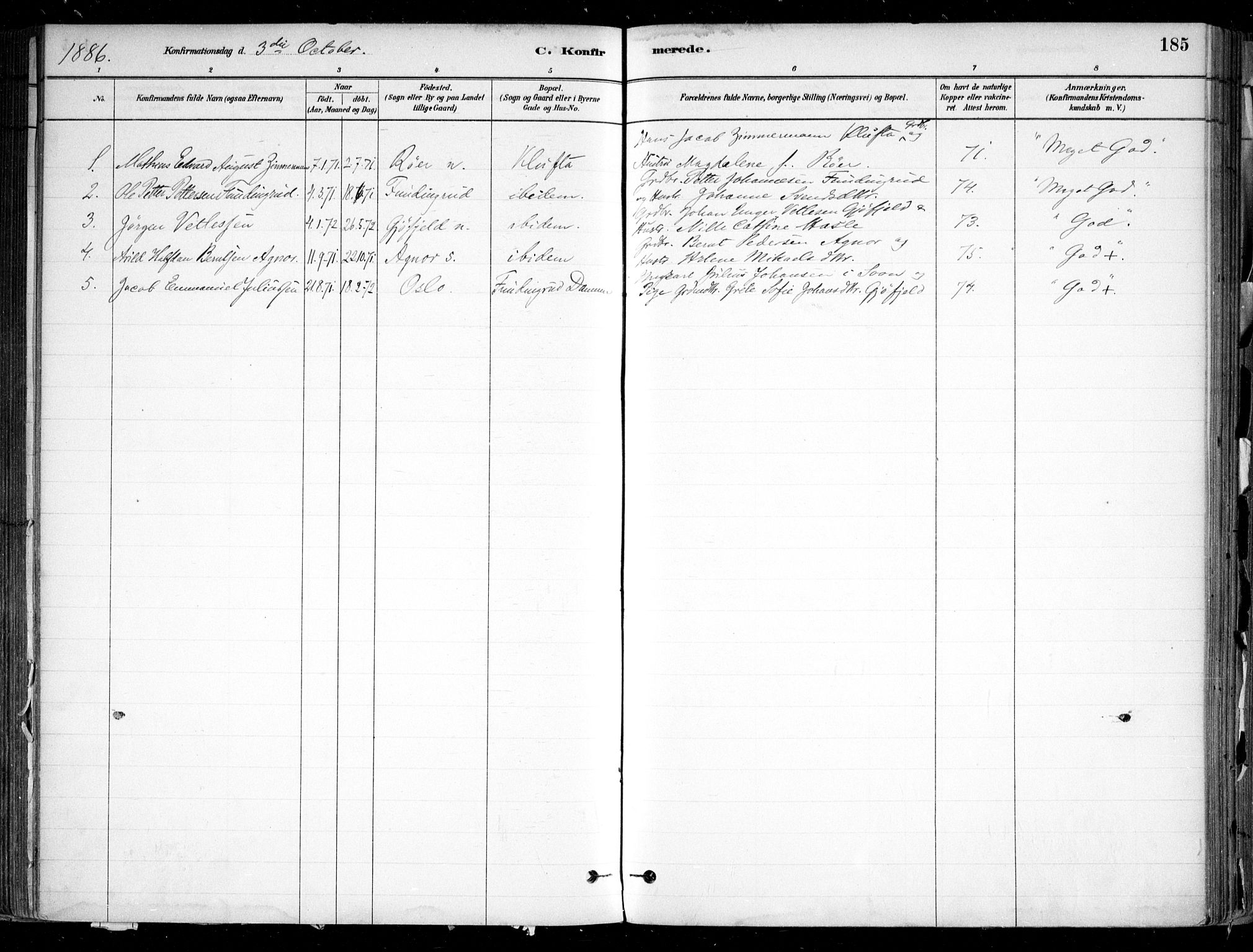Nesodden prestekontor Kirkebøker, SAO/A-10013/F/Fa/L0009: Parish register (official) no. I 9, 1880-1915, p. 185
