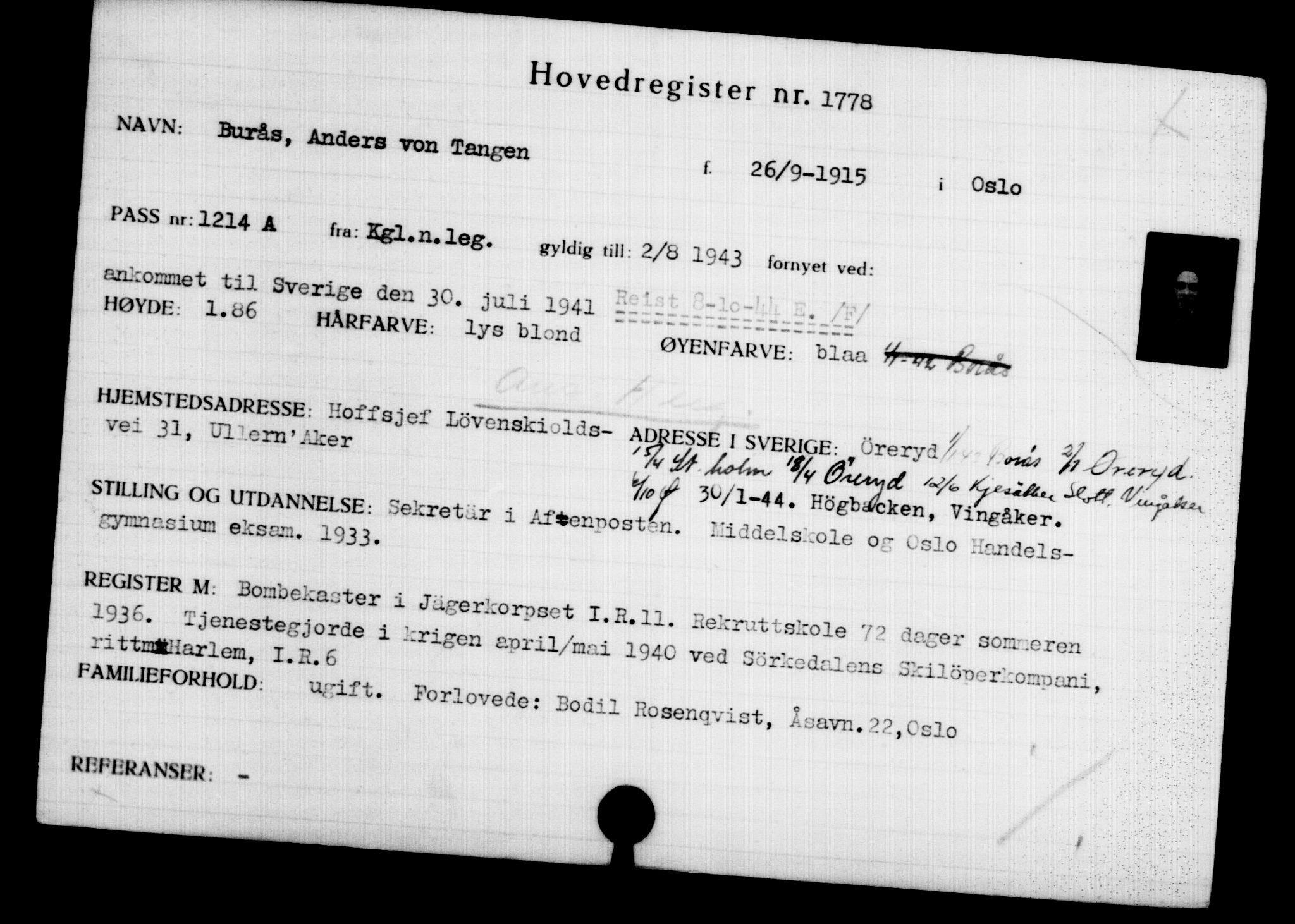 Den Kgl. Norske Legasjons Flyktningskontor, RA/S-6753/V/Va/L0002: Kjesäterkartoteket.  Flyktningenr. 1001-2000, 1940-1945, p. 1102