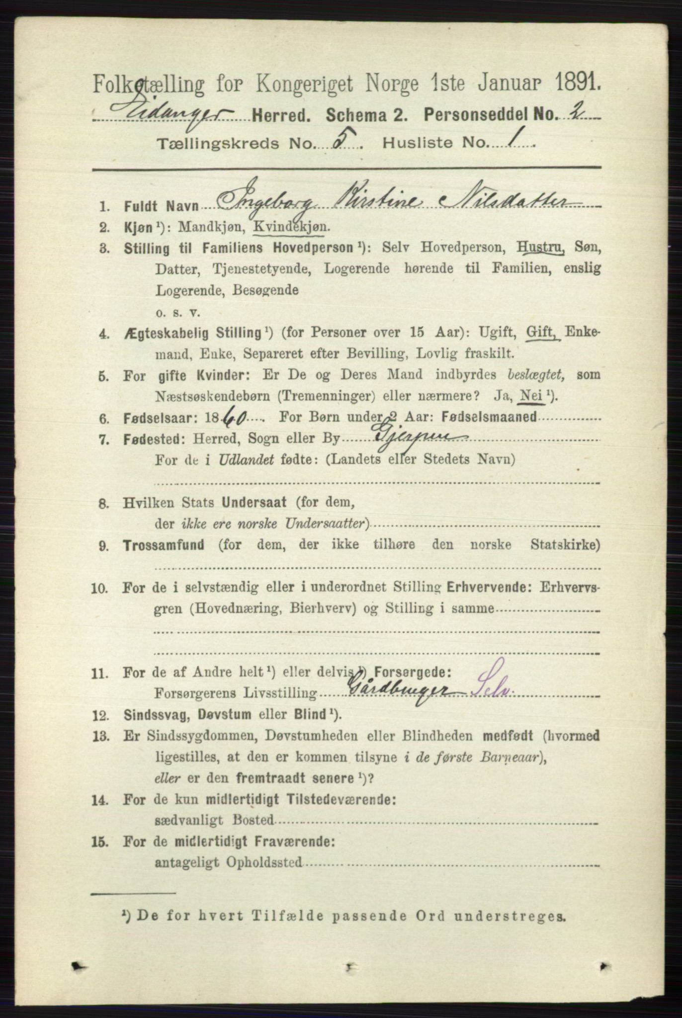 RA, 1891 census for 0813 Eidanger, 1891, p. 2272