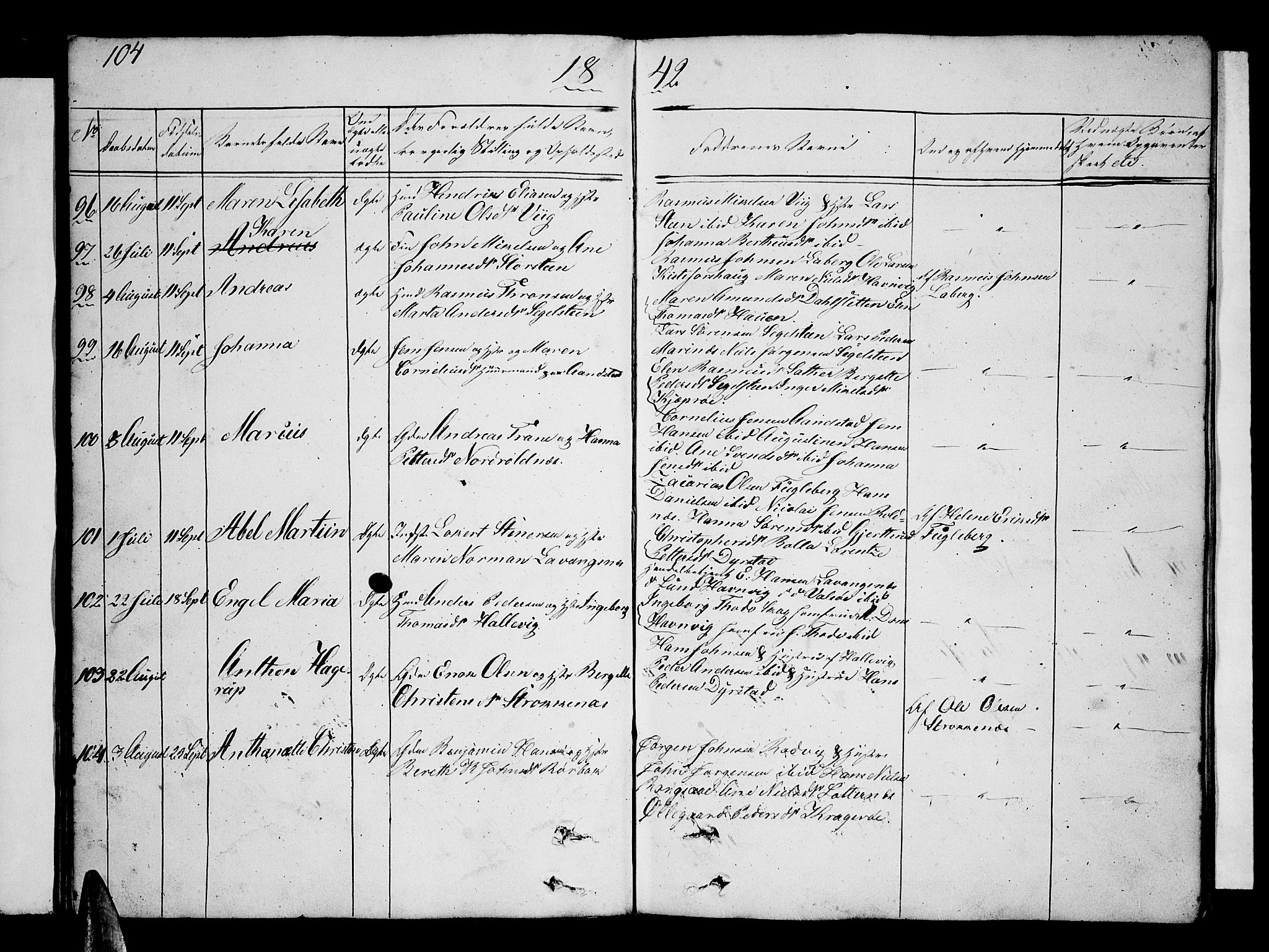 Ibestad sokneprestembete, AV/SATØ-S-0077/H/Ha/Hab/L0003klokker: Parish register (copy) no. 3, 1833-1852, p. 104