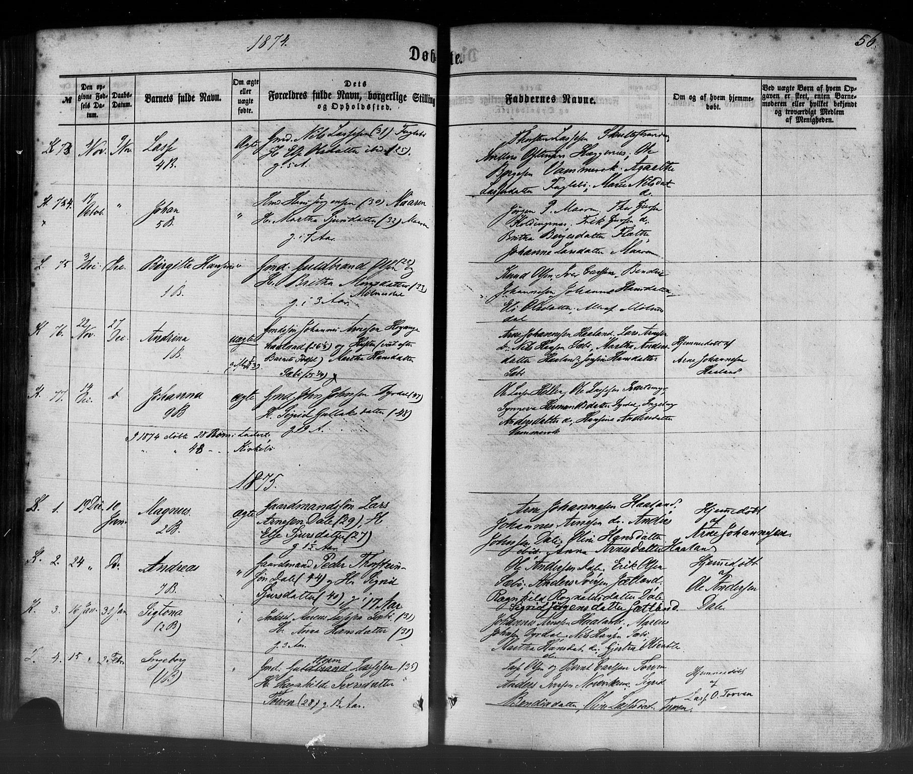 Lavik sokneprestembete, AV/SAB-A-80901: Parish register (official) no. A 4, 1864-1881, p. 56