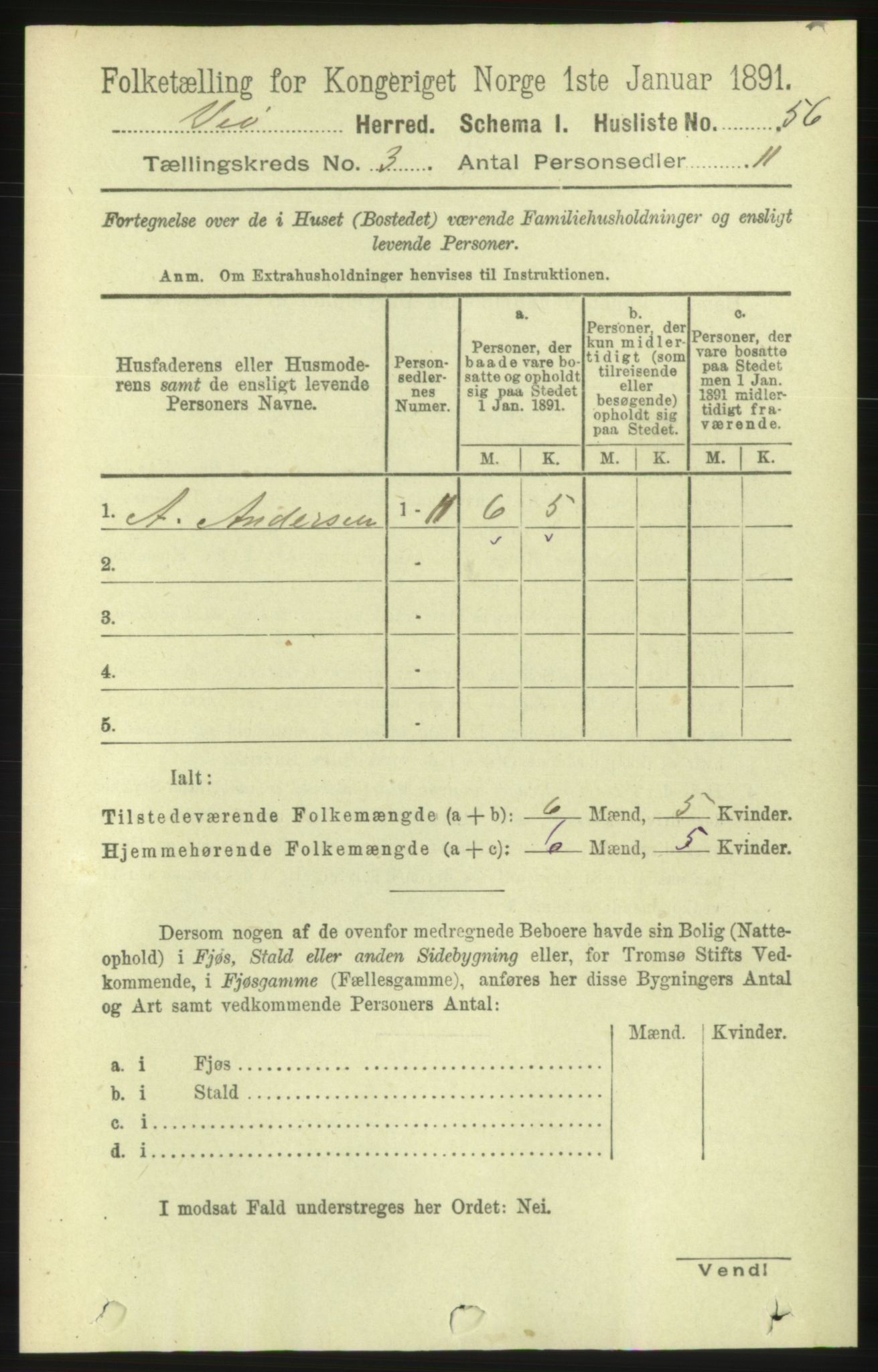 RA, 1891 census for 1541 Veøy, 1891, p. 1416