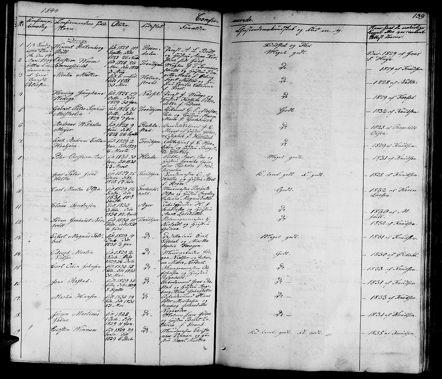 Ministerialprotokoller, klokkerbøker og fødselsregistre - Sør-Trøndelag, AV/SAT-A-1456/602/L0136: Parish register (copy) no. 602C04, 1833-1845, p. 139