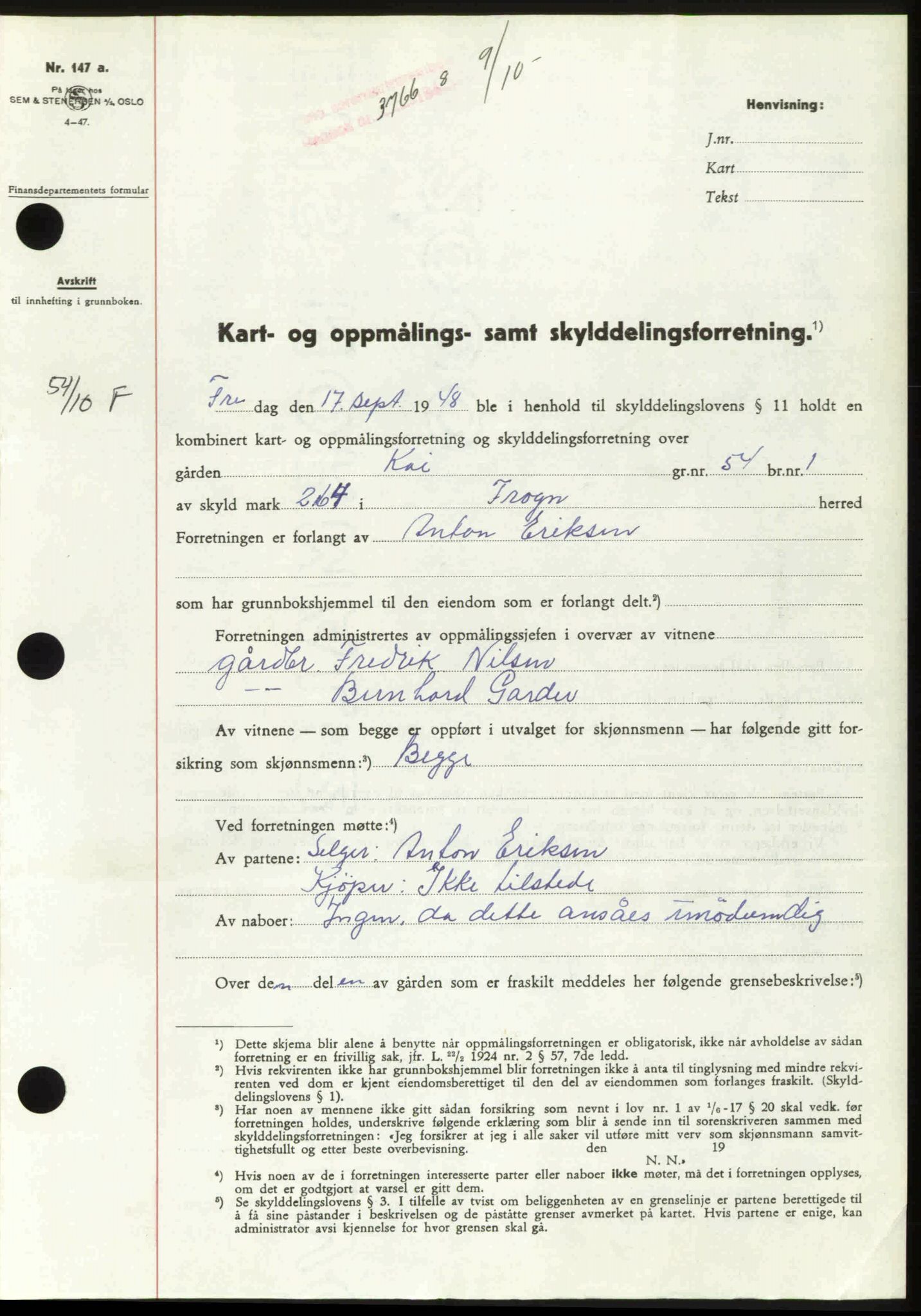 Follo sorenskriveri, AV/SAO-A-10274/G/Ga/Gaa/L0085: Mortgage book no. I 85, 1948-1948, Diary no: : 3766/1948