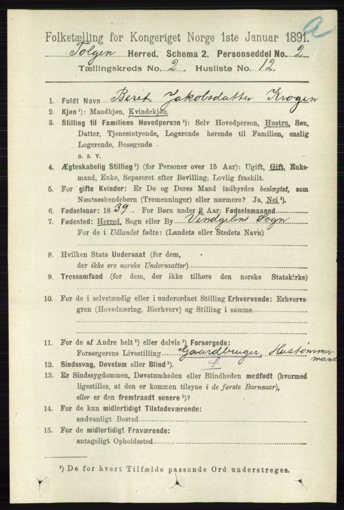 RA, 1891 census for 0436 Tolga, 1891, p. 362