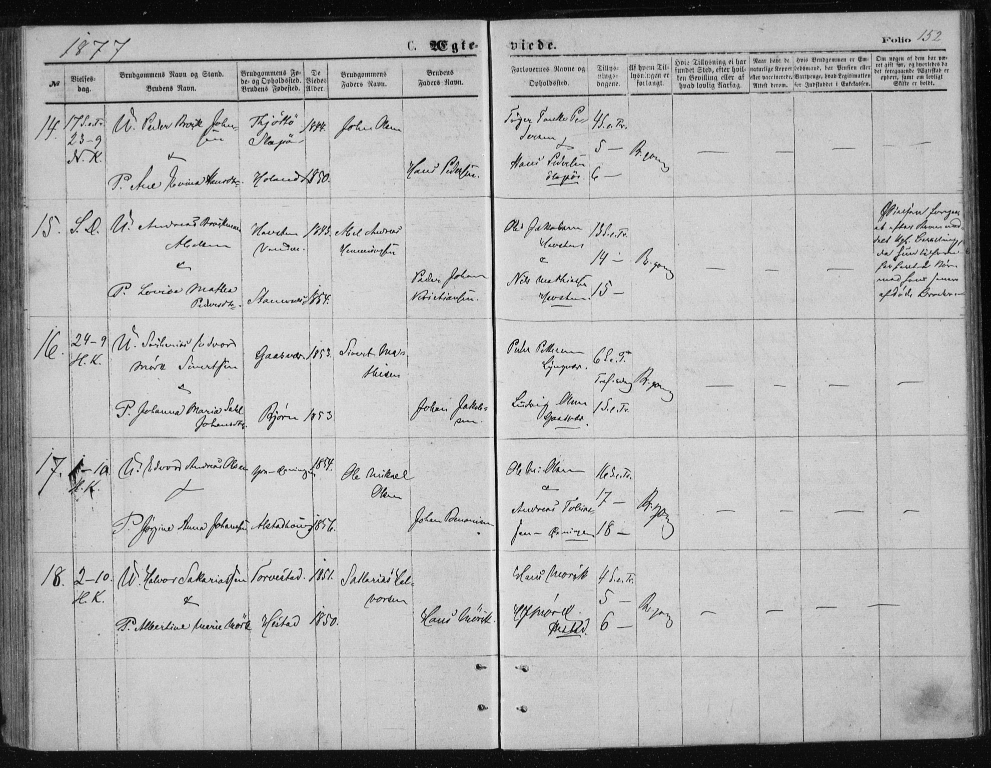 Ministerialprotokoller, klokkerbøker og fødselsregistre - Nordland, SAT/A-1459/834/L0506: Parish register (official) no. 834A04, 1872-1878, p. 152