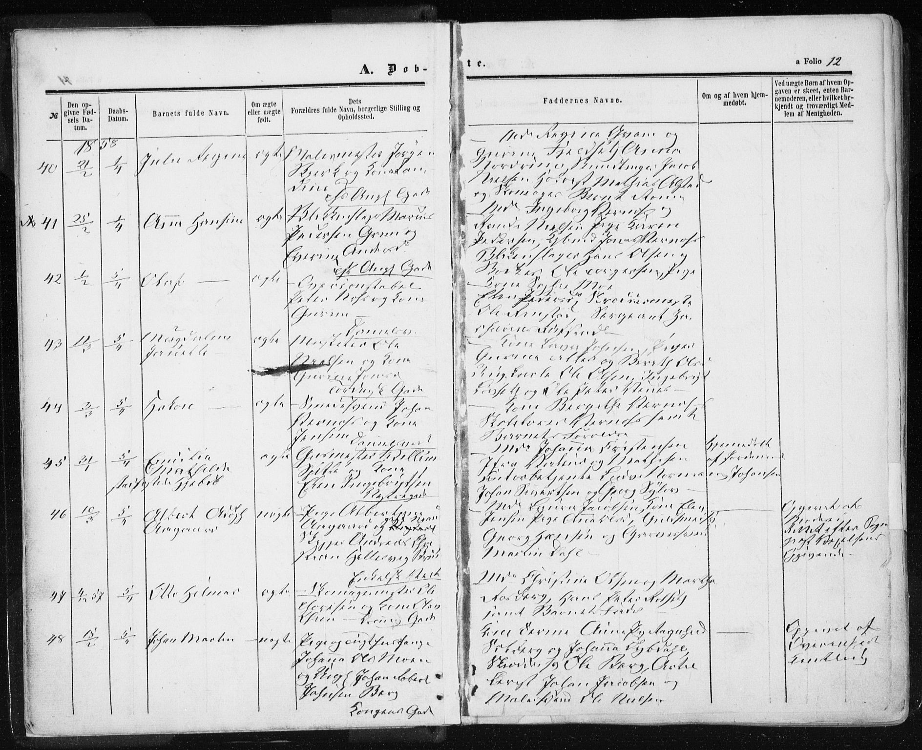 Ministerialprotokoller, klokkerbøker og fødselsregistre - Sør-Trøndelag, SAT/A-1456/601/L0053: Parish register (official) no. 601A21, 1857-1865, p. 12