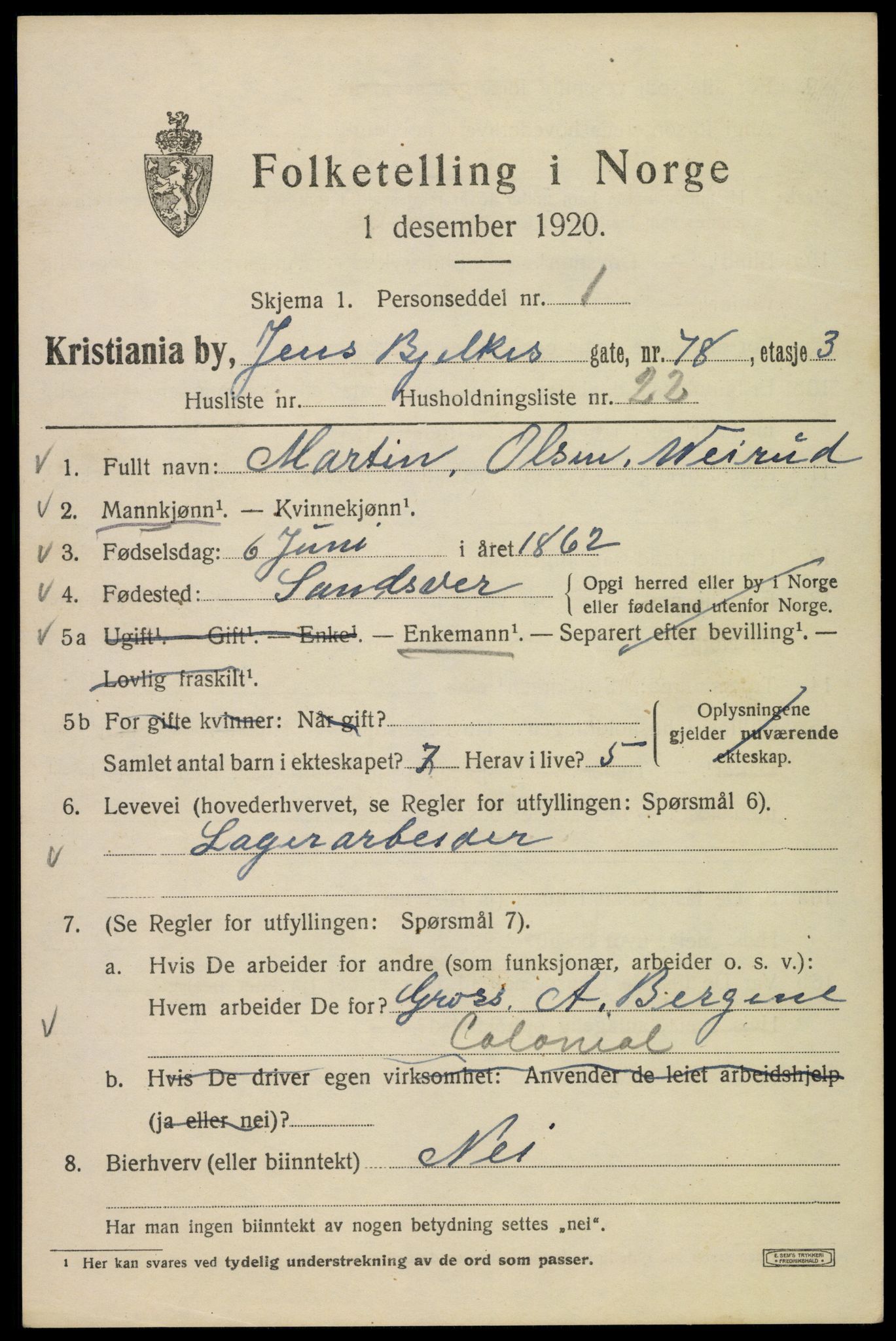 SAO, 1920 census for Kristiania, 1920, p. 322285