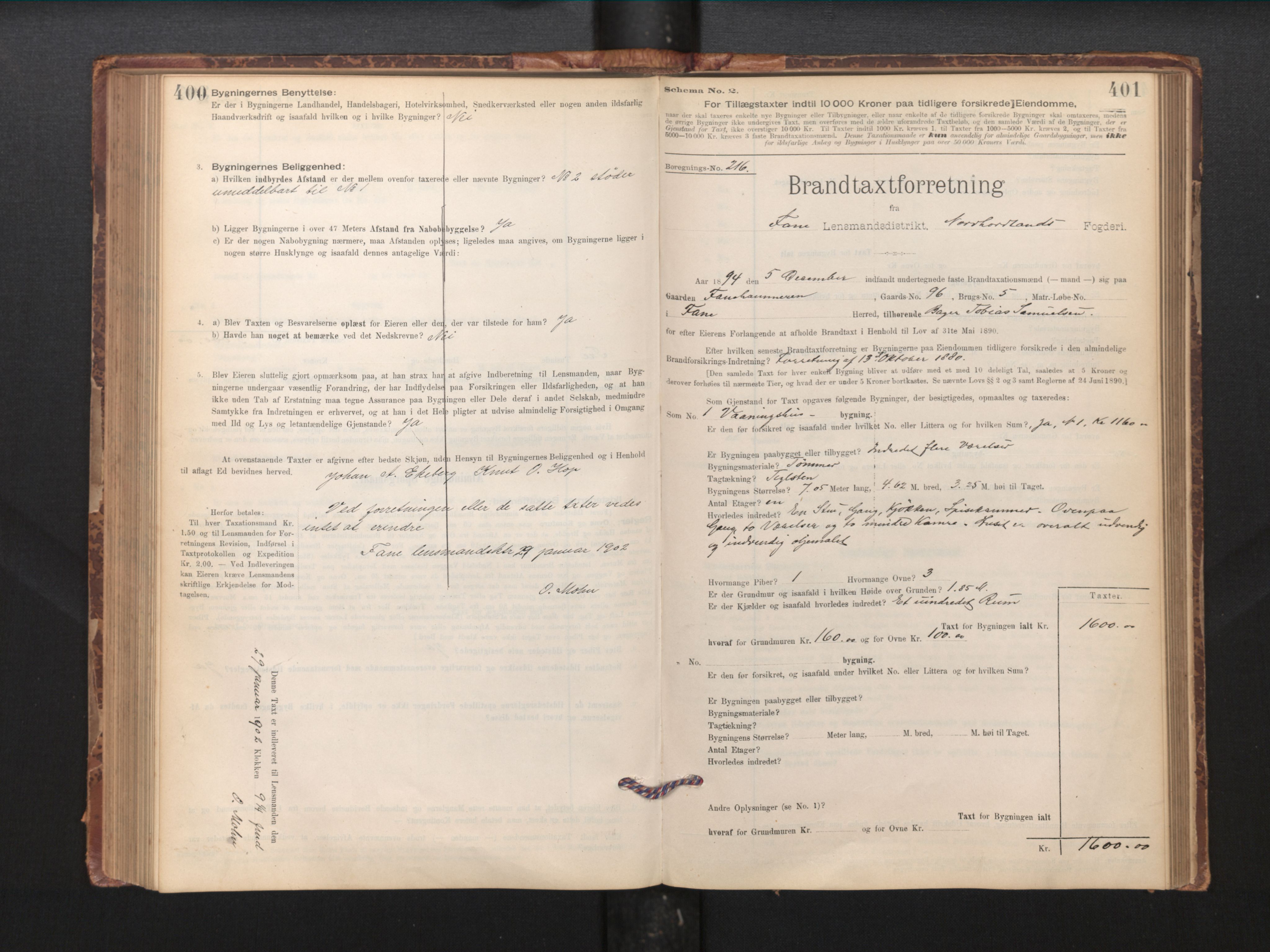 Lensmannen i Fana, SAB/A-31801/0012/L0016: Branntakstprotokoll skjematakst, 1895-1902, p. 400-401