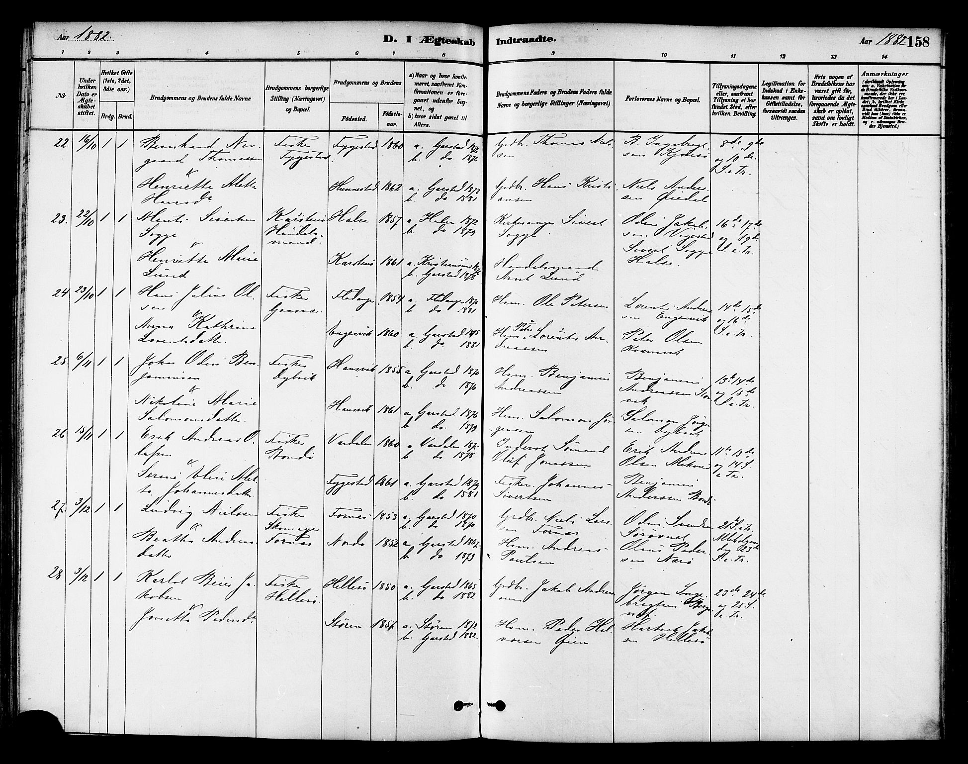 Ministerialprotokoller, klokkerbøker og fødselsregistre - Nord-Trøndelag, AV/SAT-A-1458/786/L0686: Parish register (official) no. 786A02, 1880-1887, p. 158