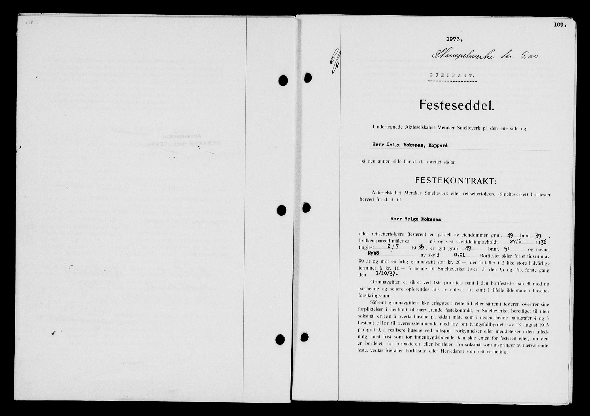 Stjør- og Verdal sorenskriveri, AV/SAT-A-4167/1/2/2C/L0078: Mortgage book no. 46, 1936-1937, Diary no: : 1973/1936