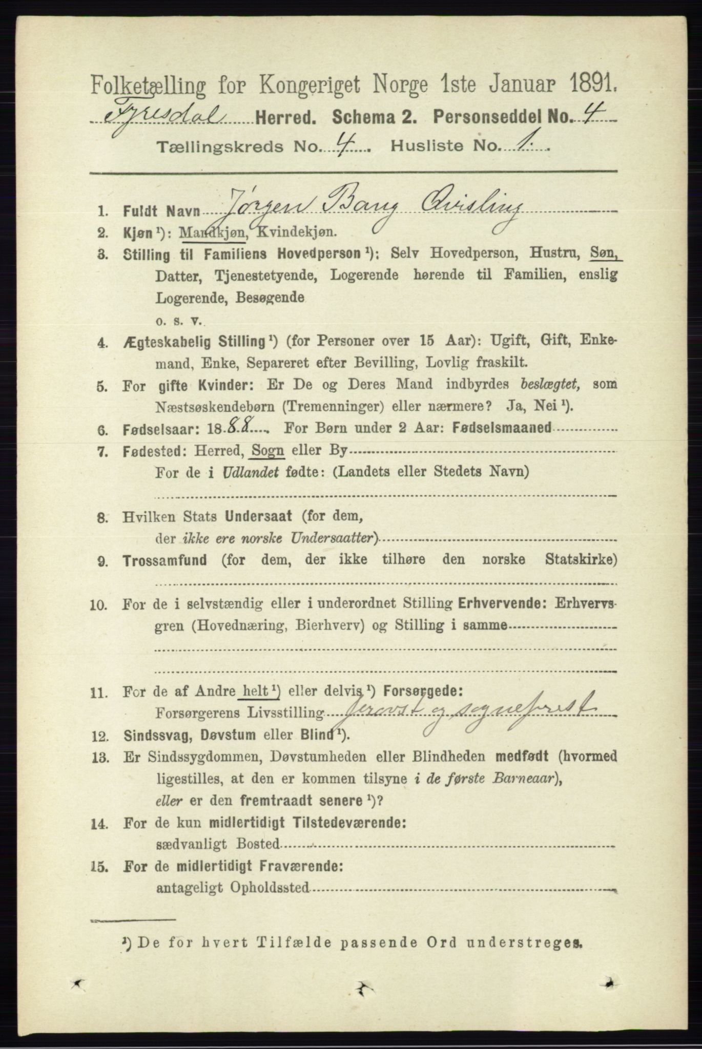 RA, 1891 census for 0831 Fyresdal, 1891, p. 812